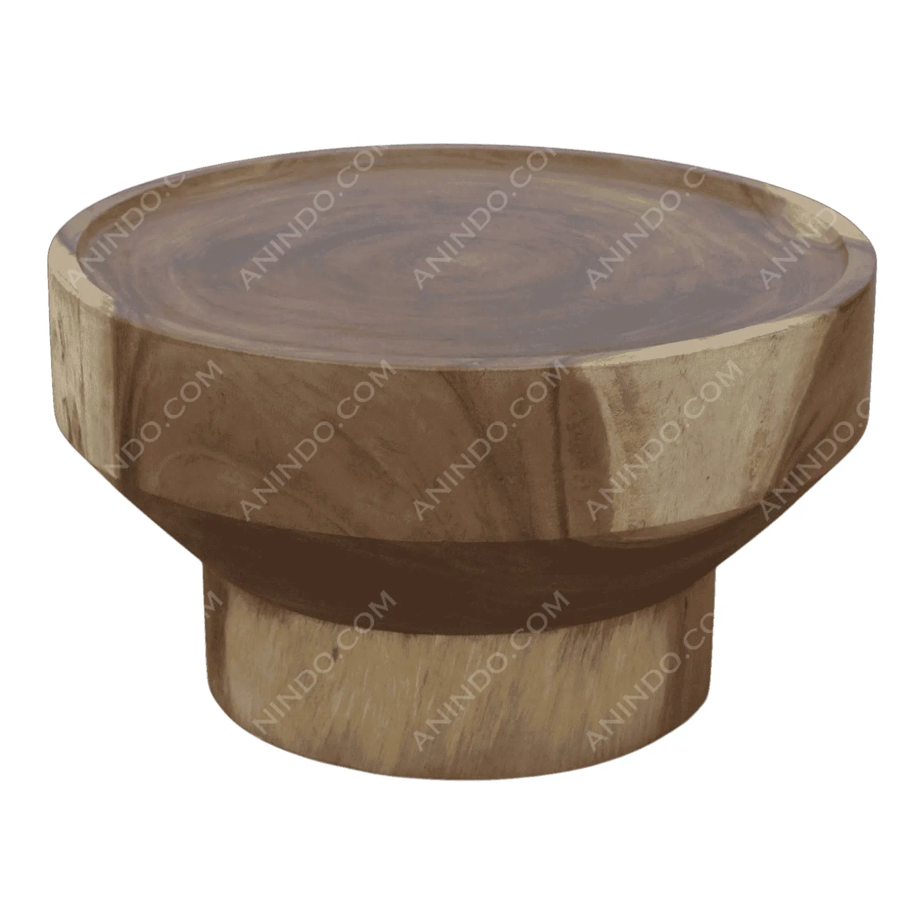 Round wooden coffee table with natural finish