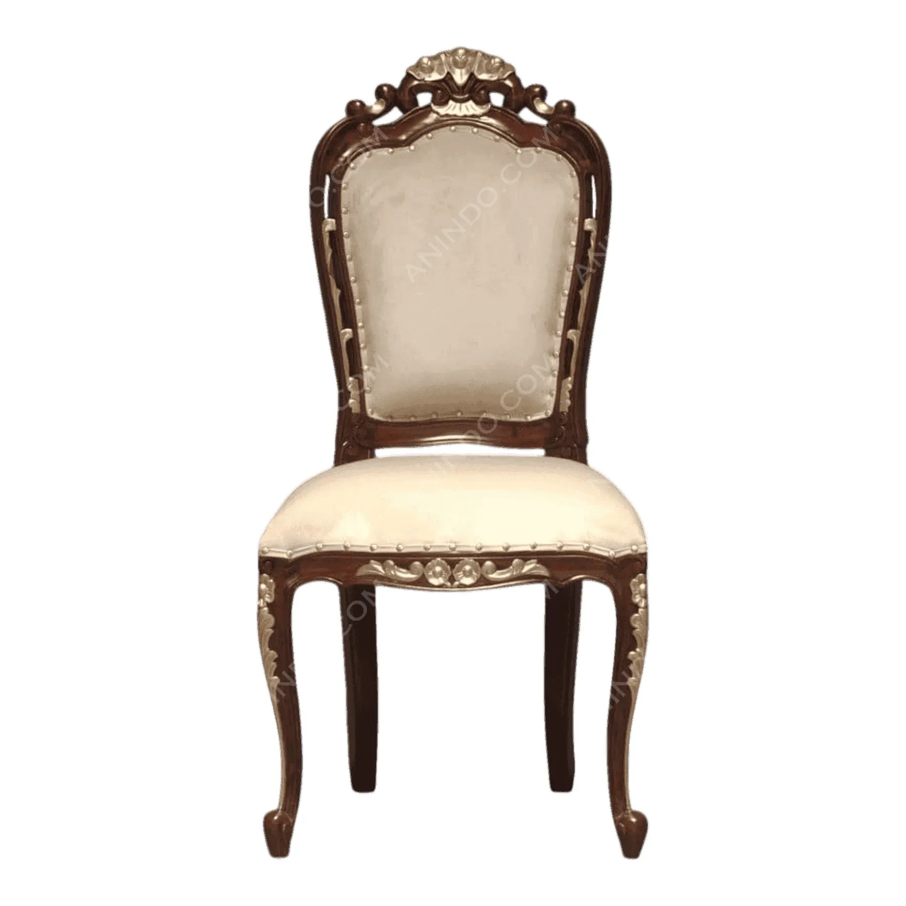 Elegant vintage wooden chair with cream upholstery