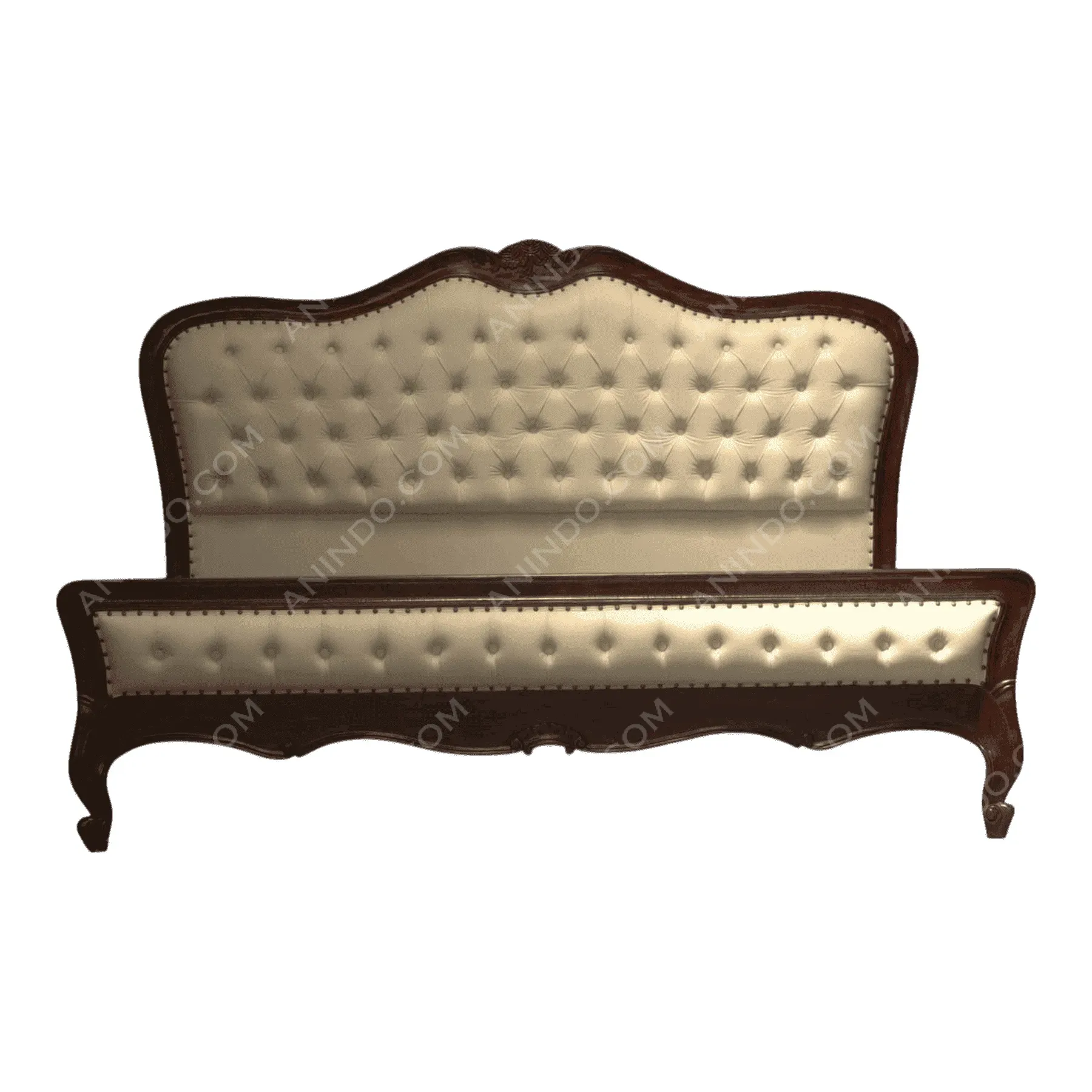 Vintage tufted wood and leather bed frame