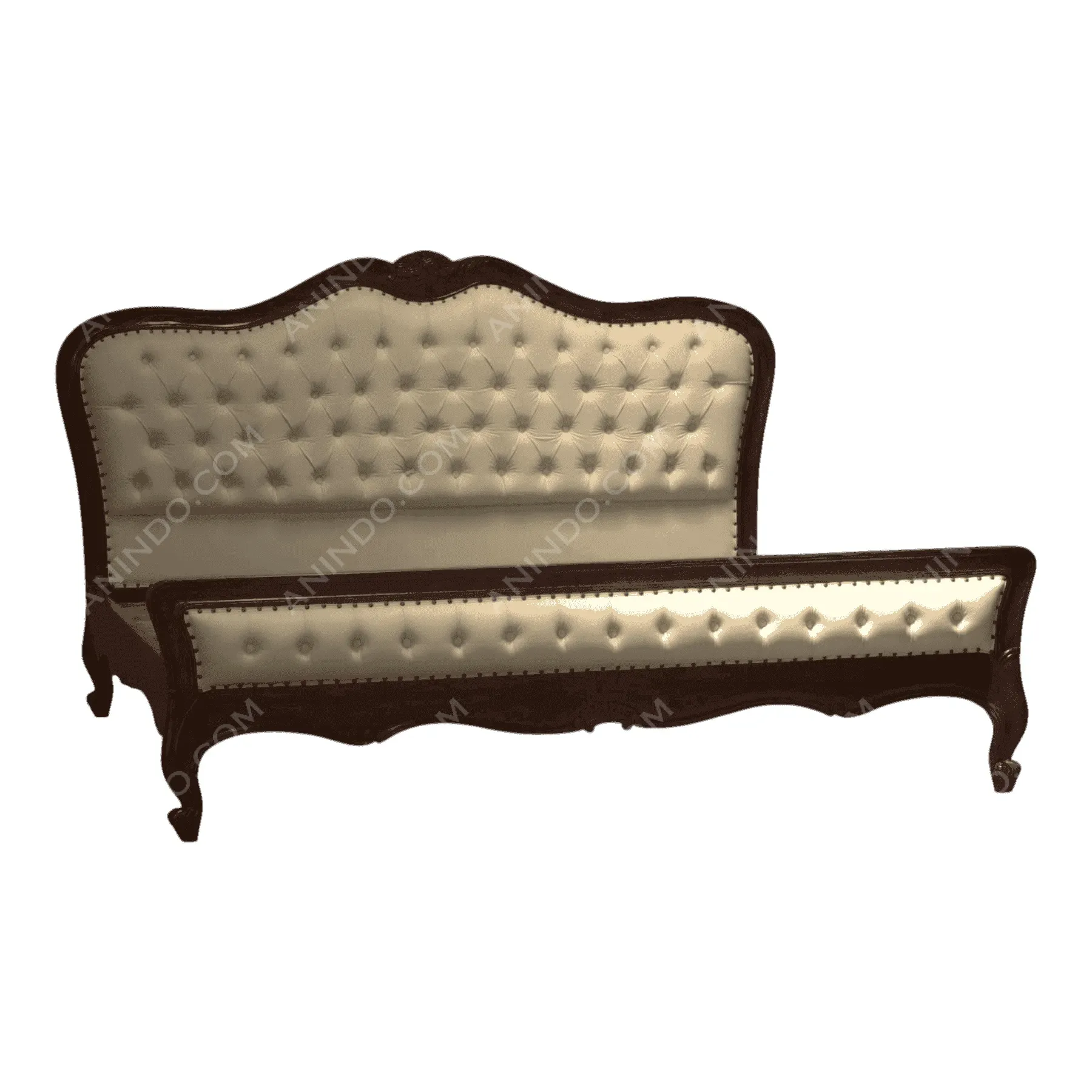 Elegant tufted wooden bed frame with cream upholstery