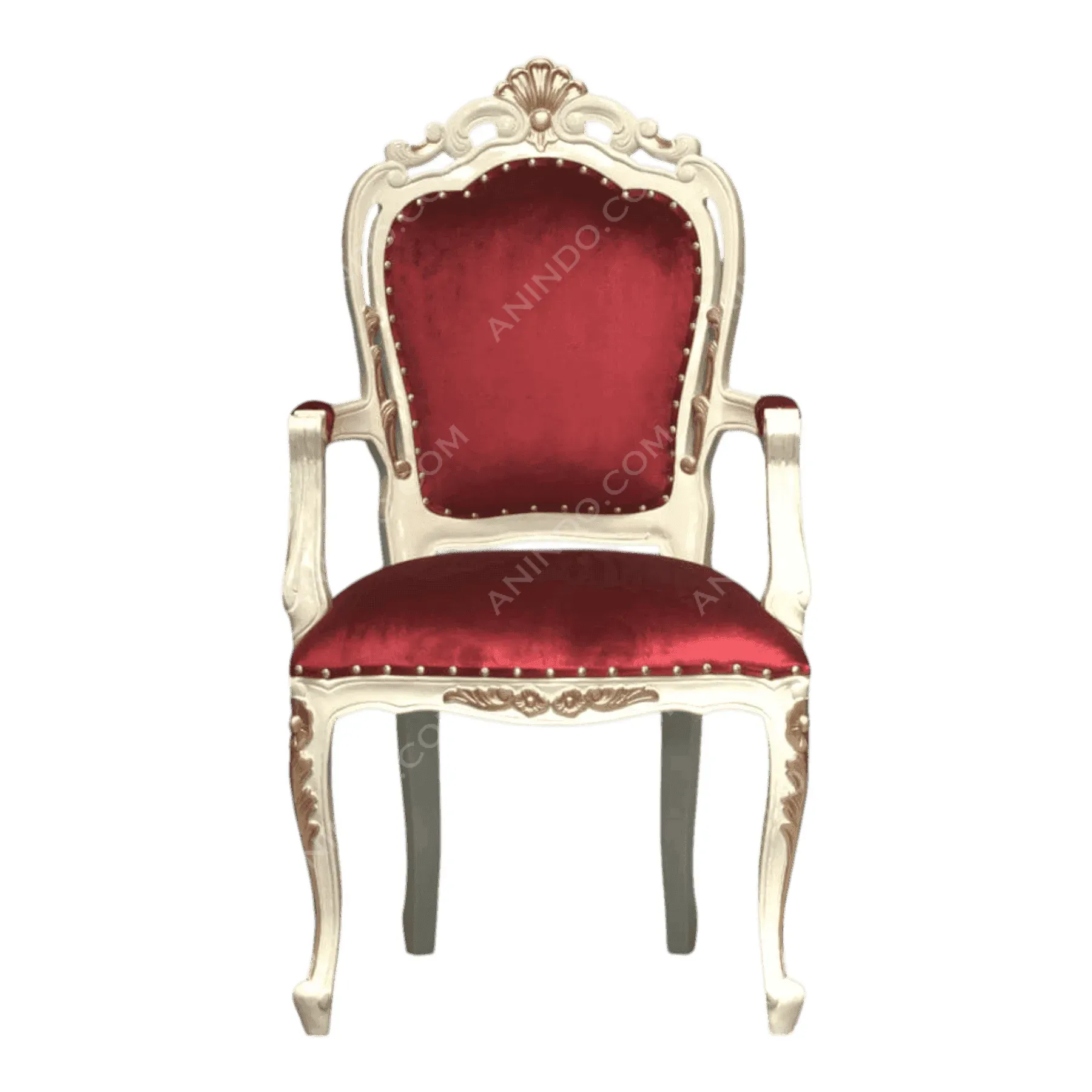 Elegant red velvet vintage armchair with ornate frame