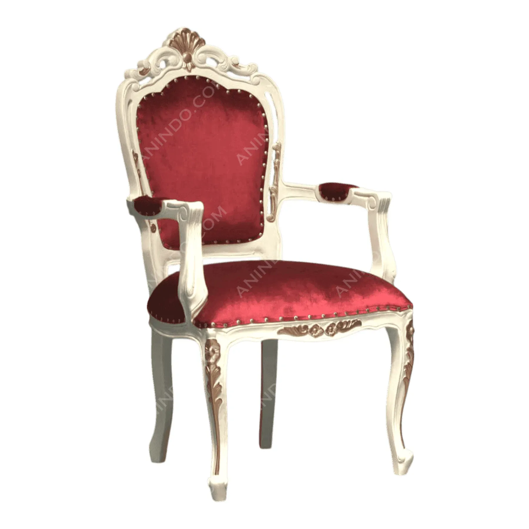 Vintage red velvet upholstered armchair