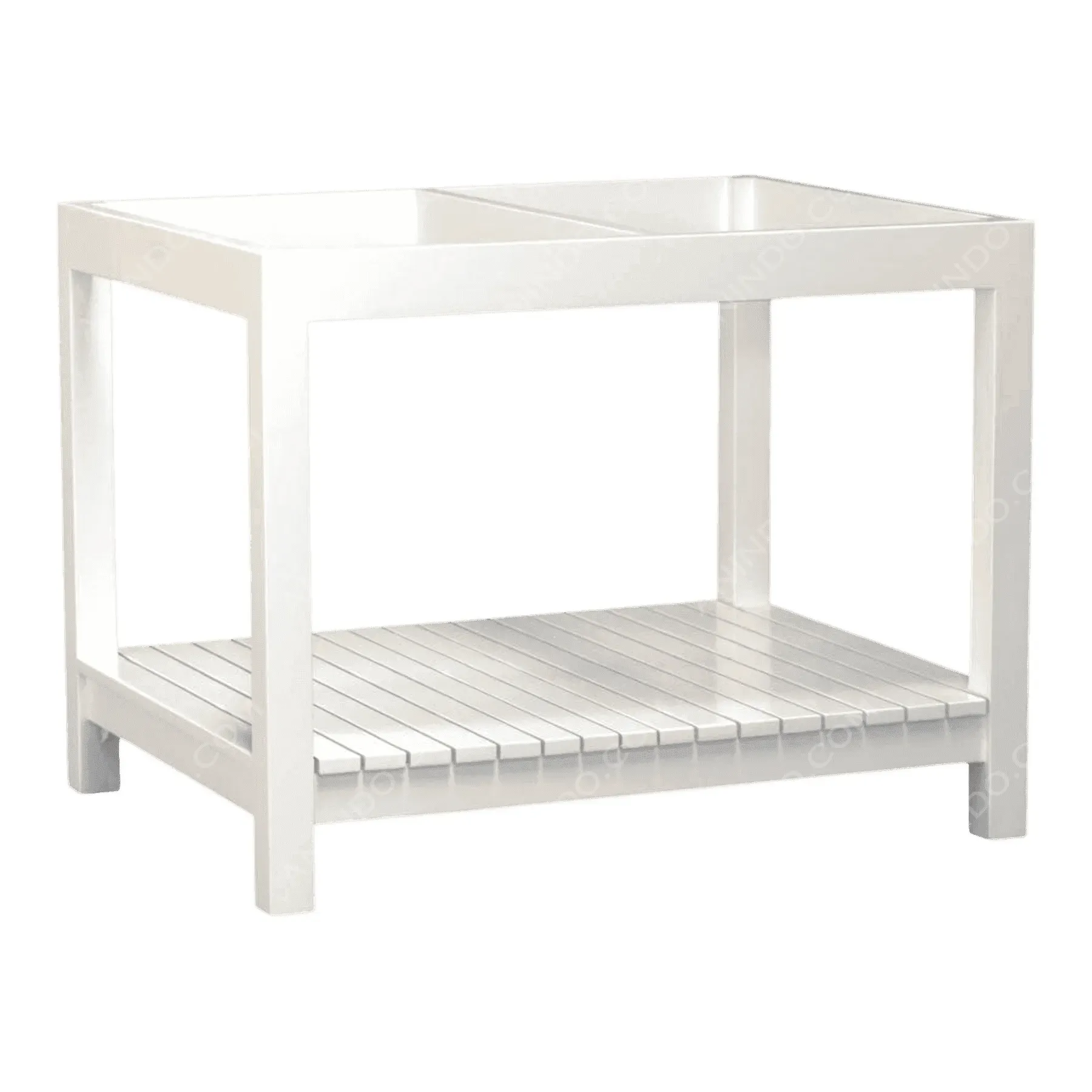 White metal table frame with lower shelf