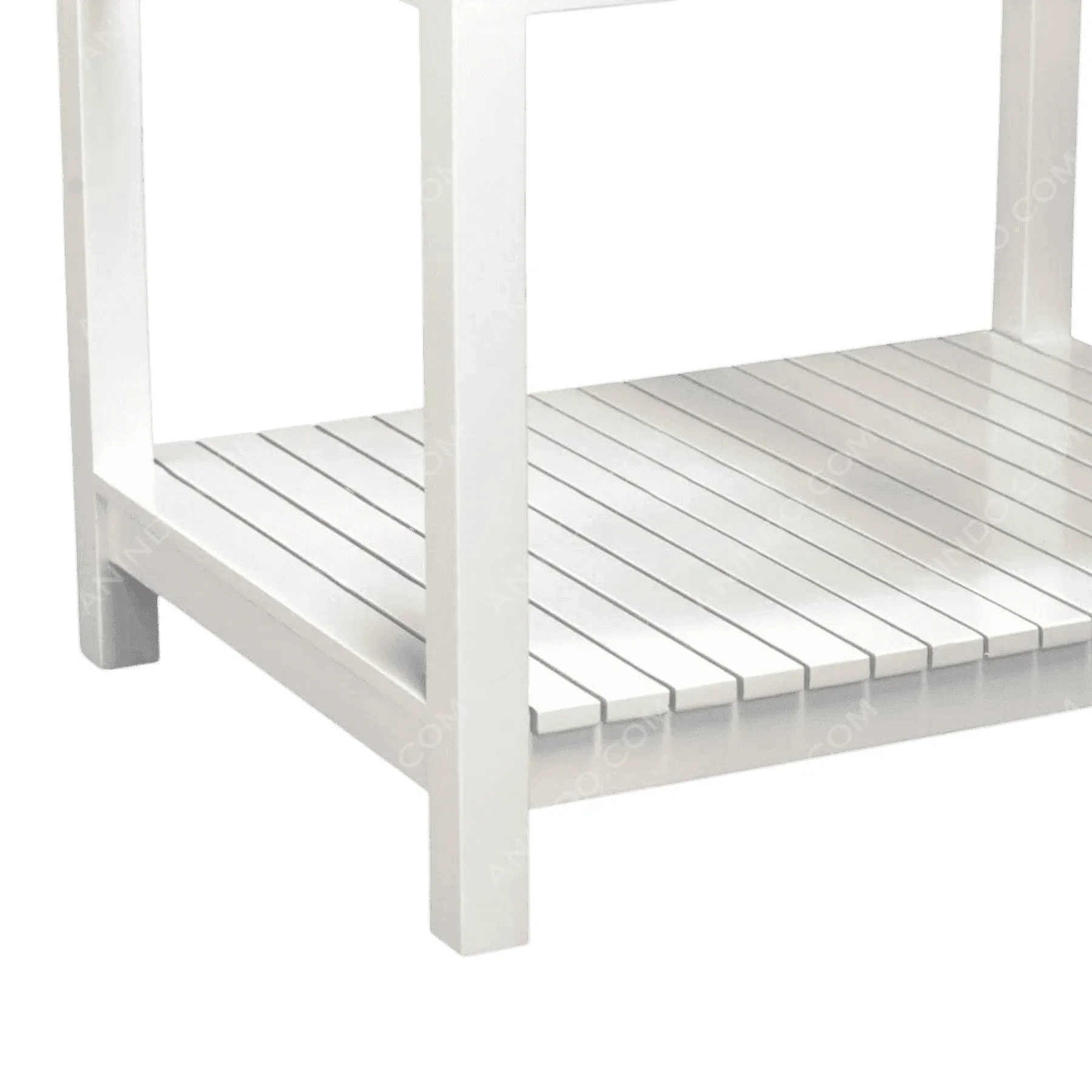 White wooden shelf with slatted base