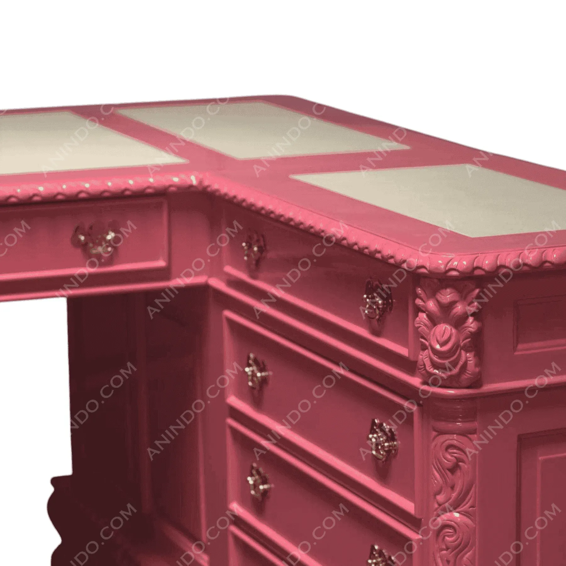 Elegant pink wooden desk with ornate carvings