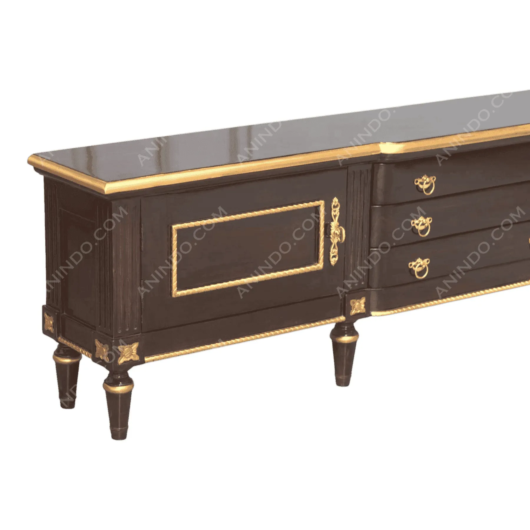 Elegant black and gold wooden sideboard cabinet
