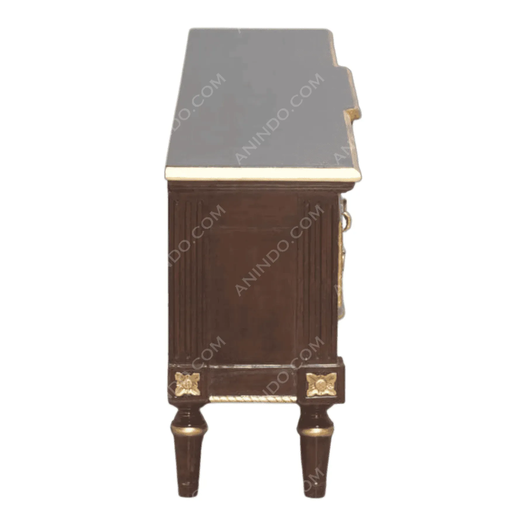 Vintage wooden desk with ornate gold accents