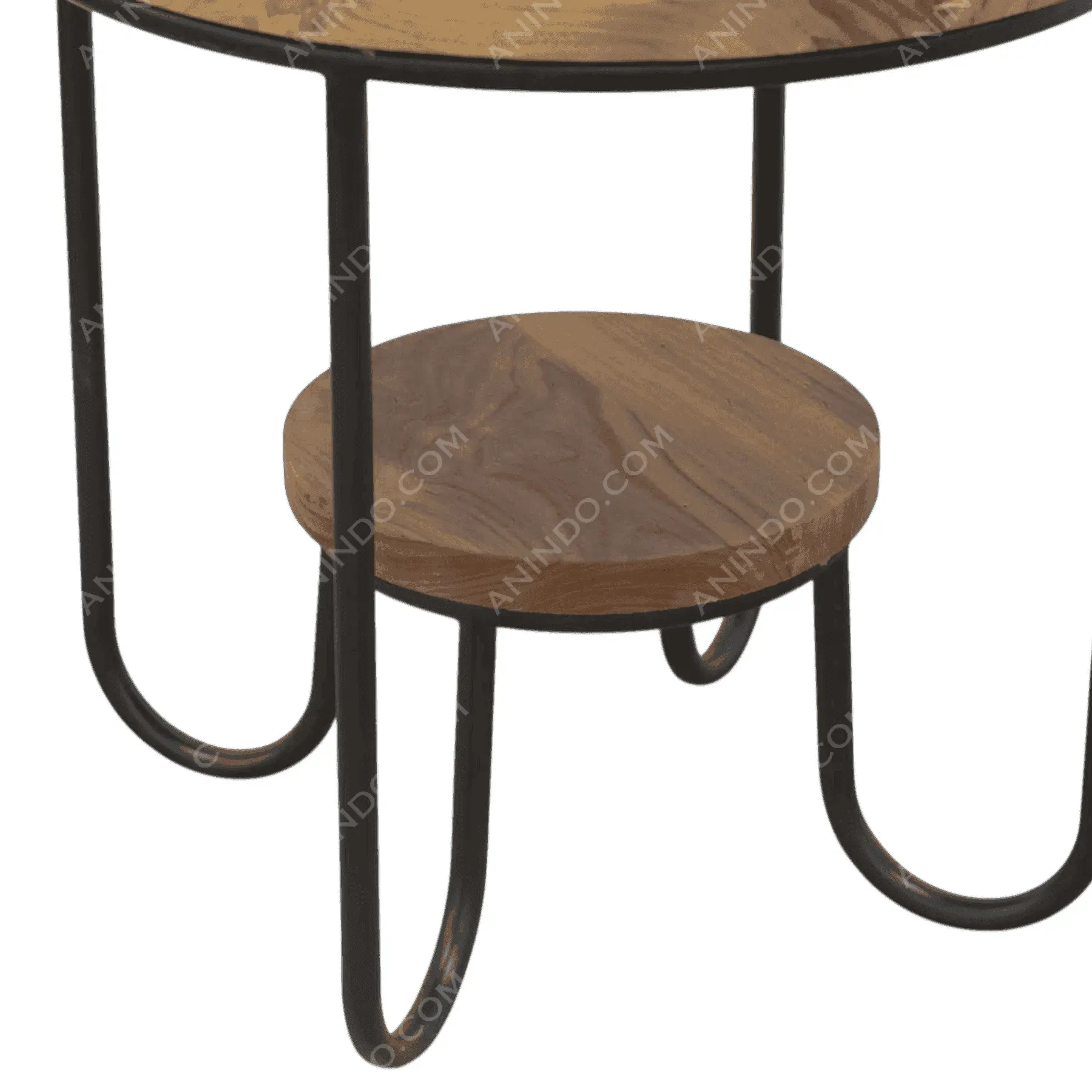 Round wooden side table with metal legs