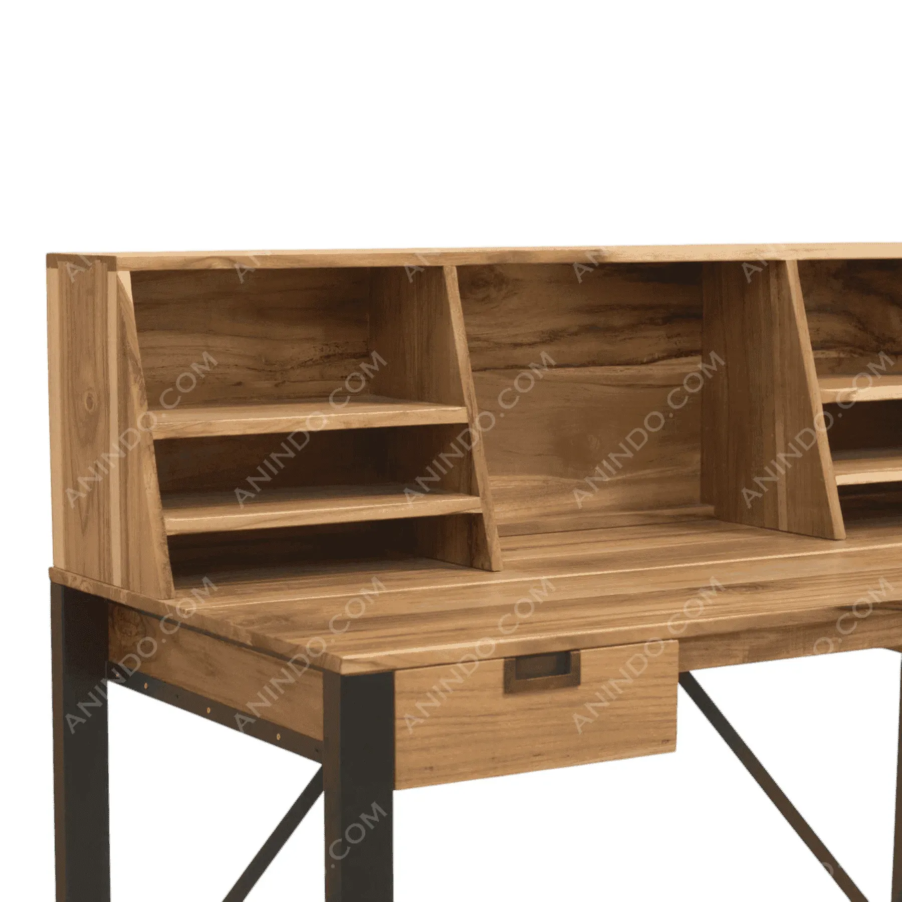 Wood office desk with shelves and metal legs