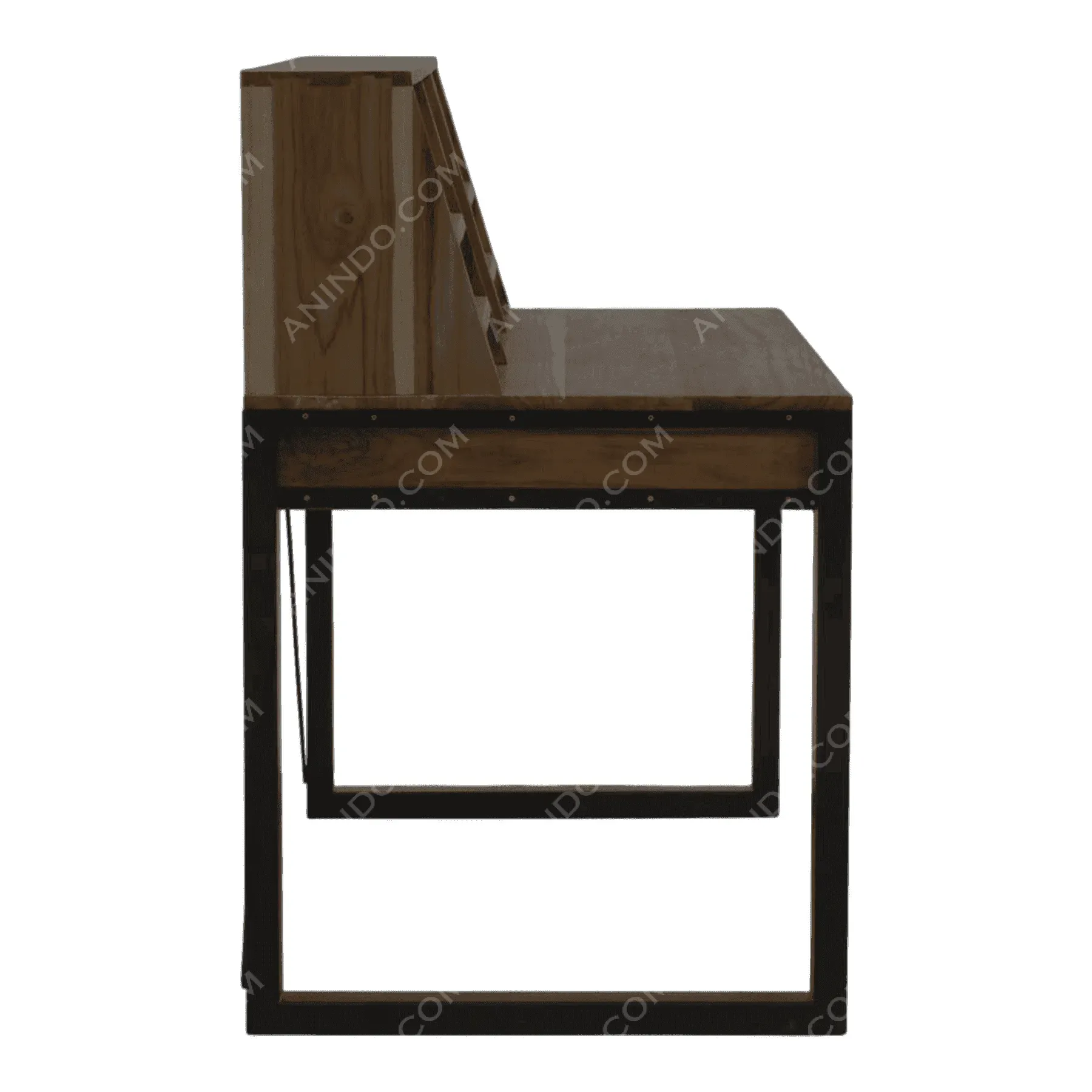 Modern wooden desk with metal frame side view