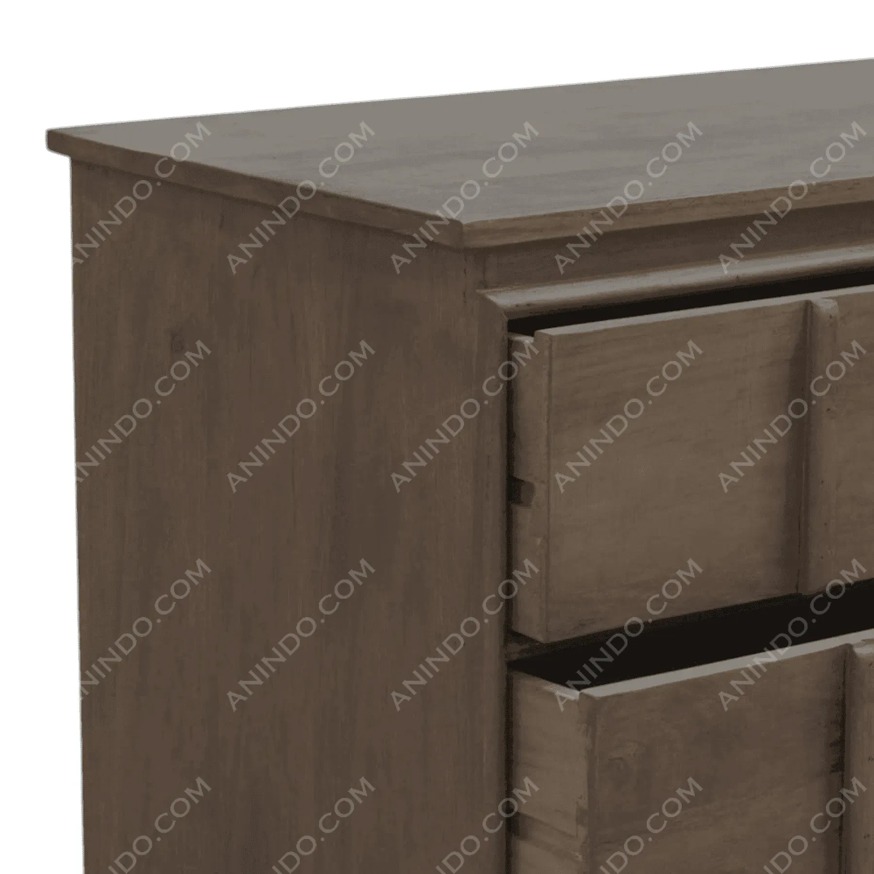 Wooden dresser with open drawers