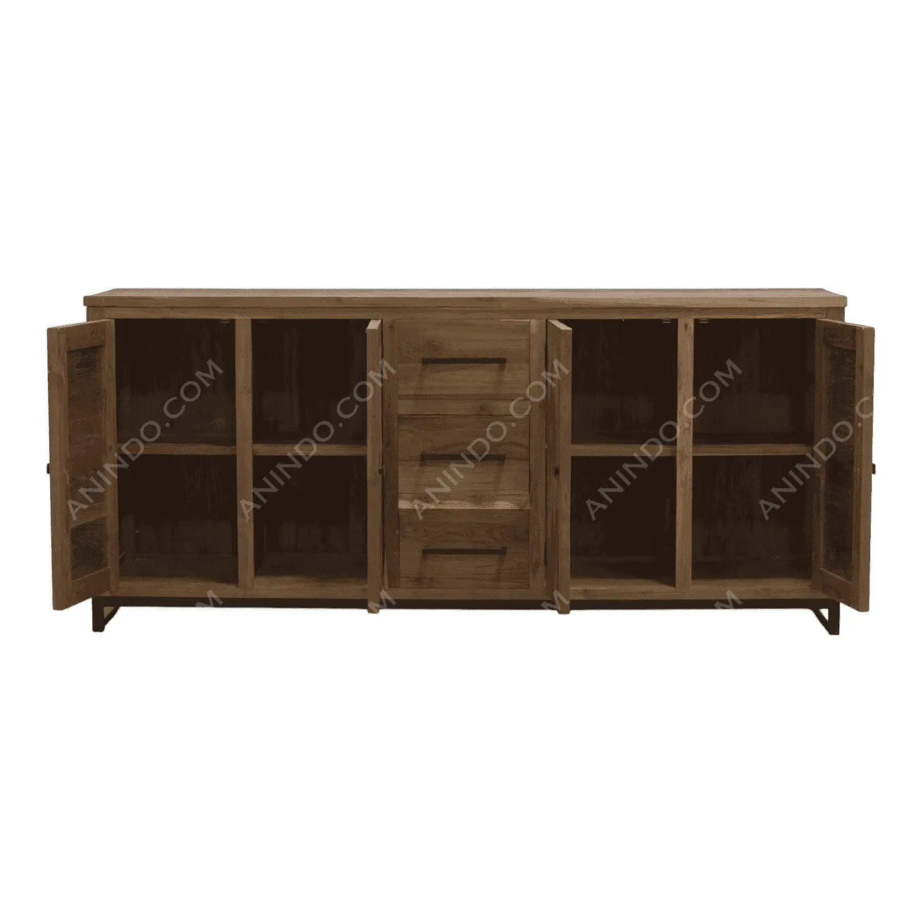 Wooden sideboard cabinet with open doors