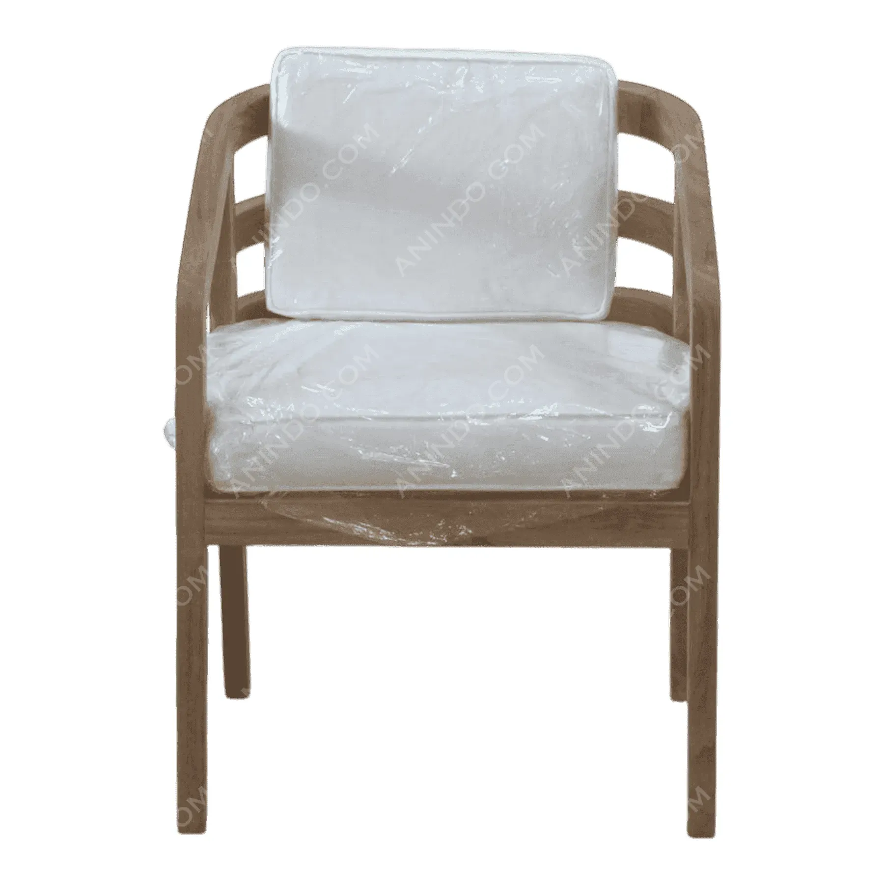 Wooden chair with white cushions