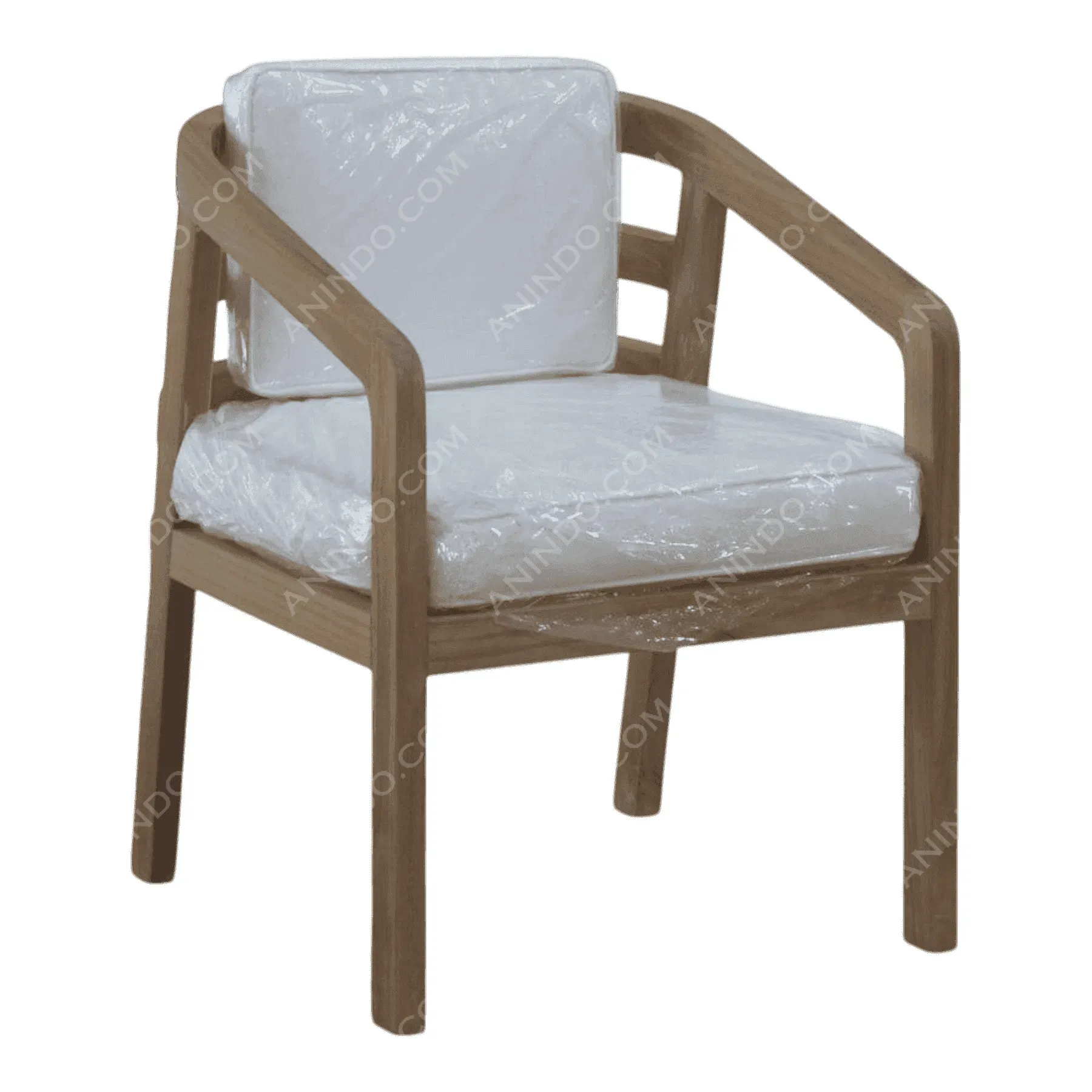 Wooden armchair with white cushions