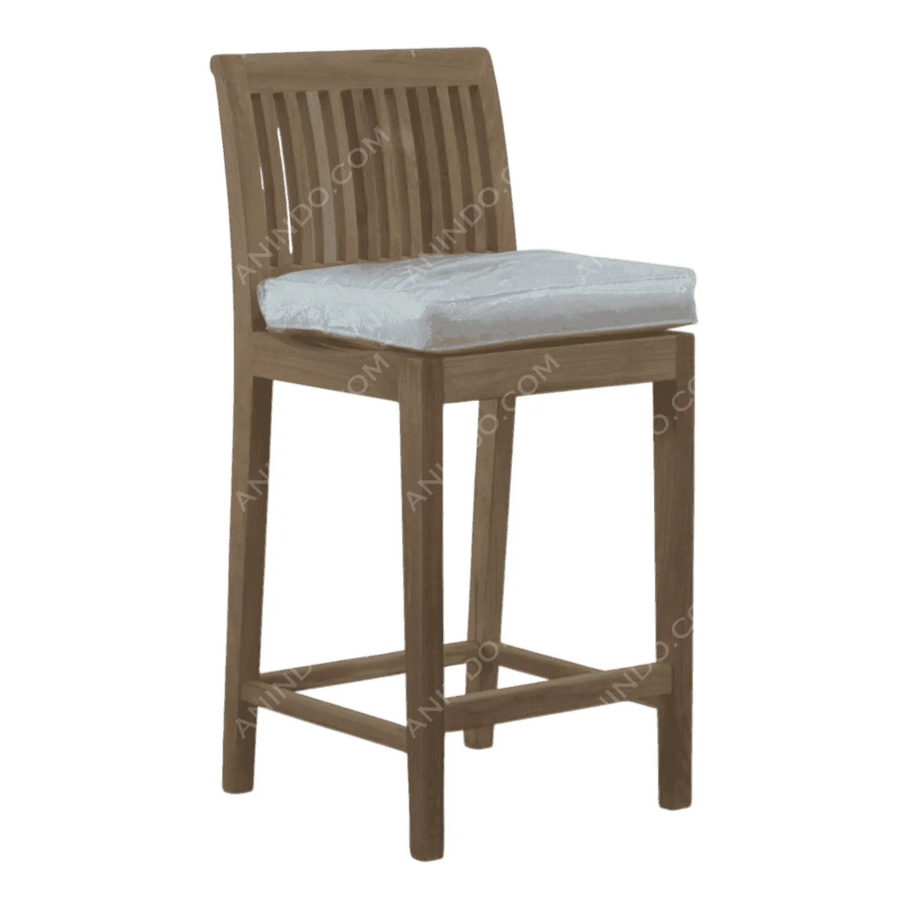 Wooden bar stool with white cushioned seat