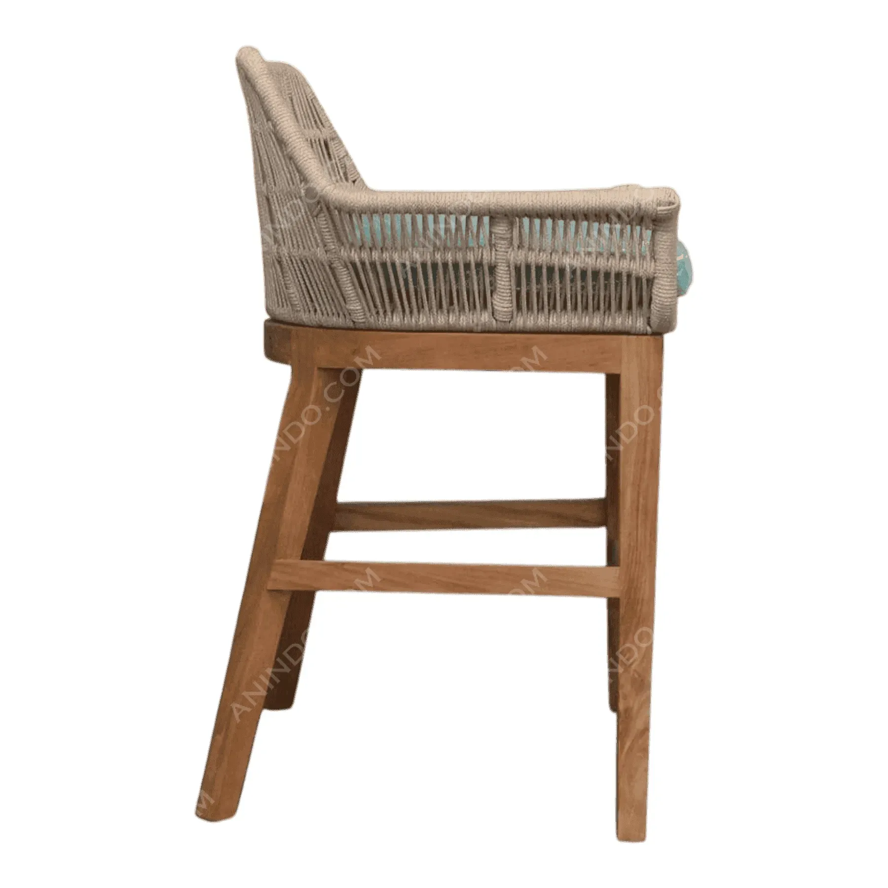 Modern wicker bar stool with wooden legs