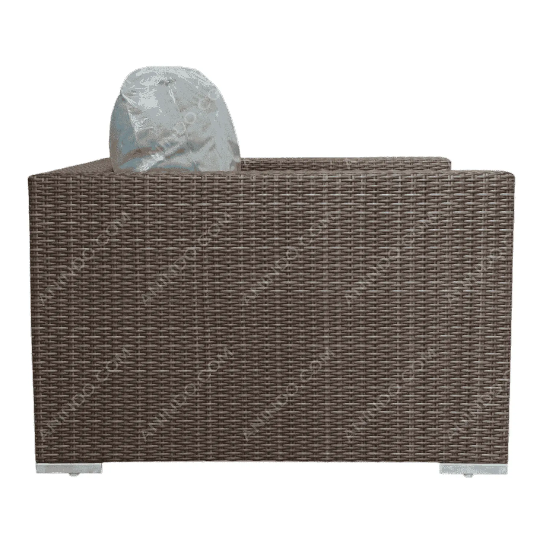Brown wicker outdoor armchair side view