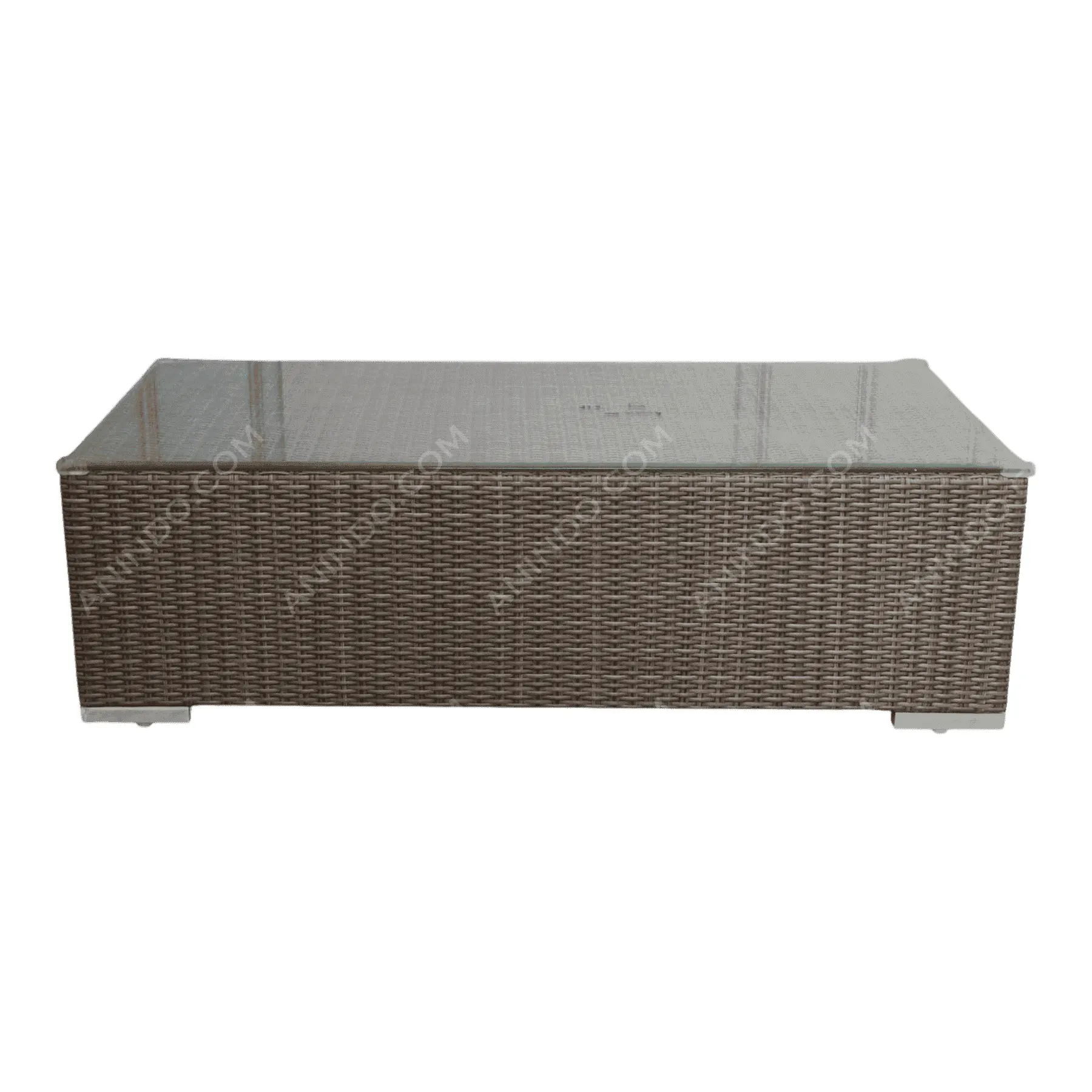 Rectangular wicker outdoor coffee table with glass top