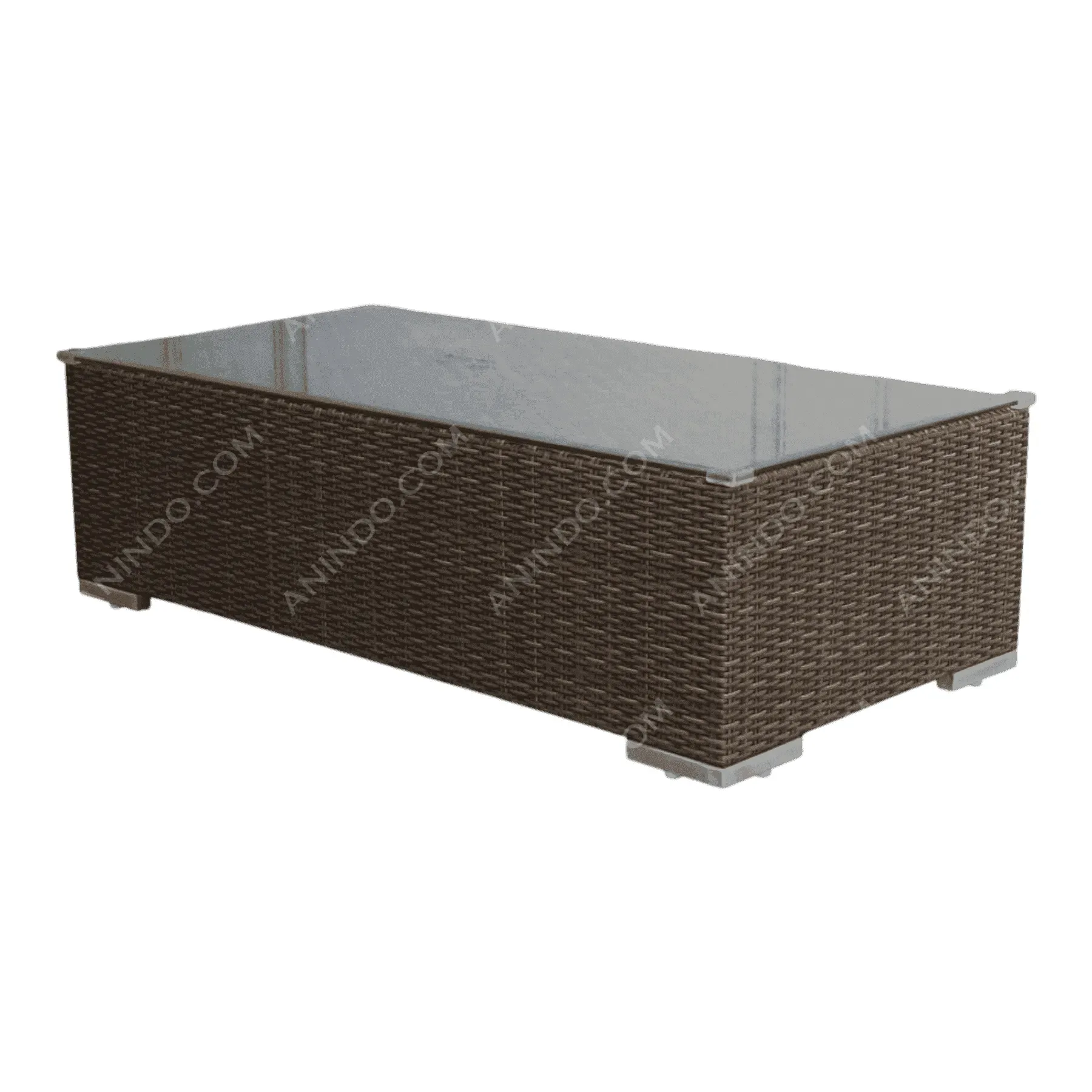 Rectangular wicker coffee table with glass top