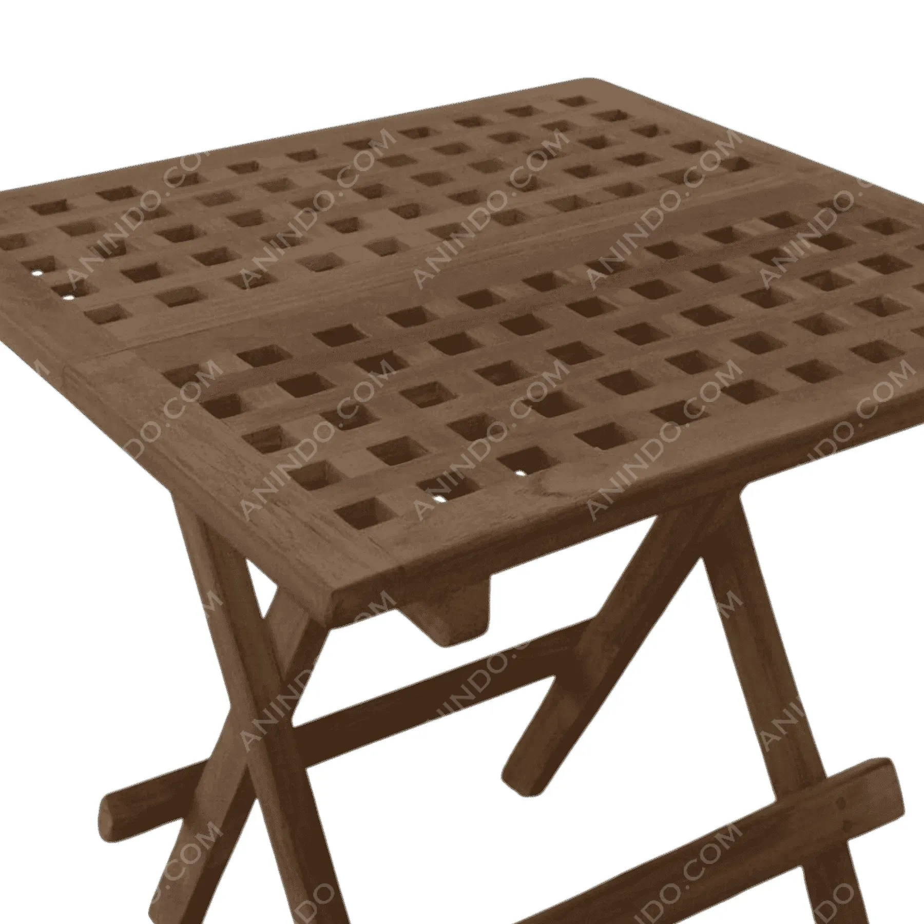 Folding wooden table with square lattice top