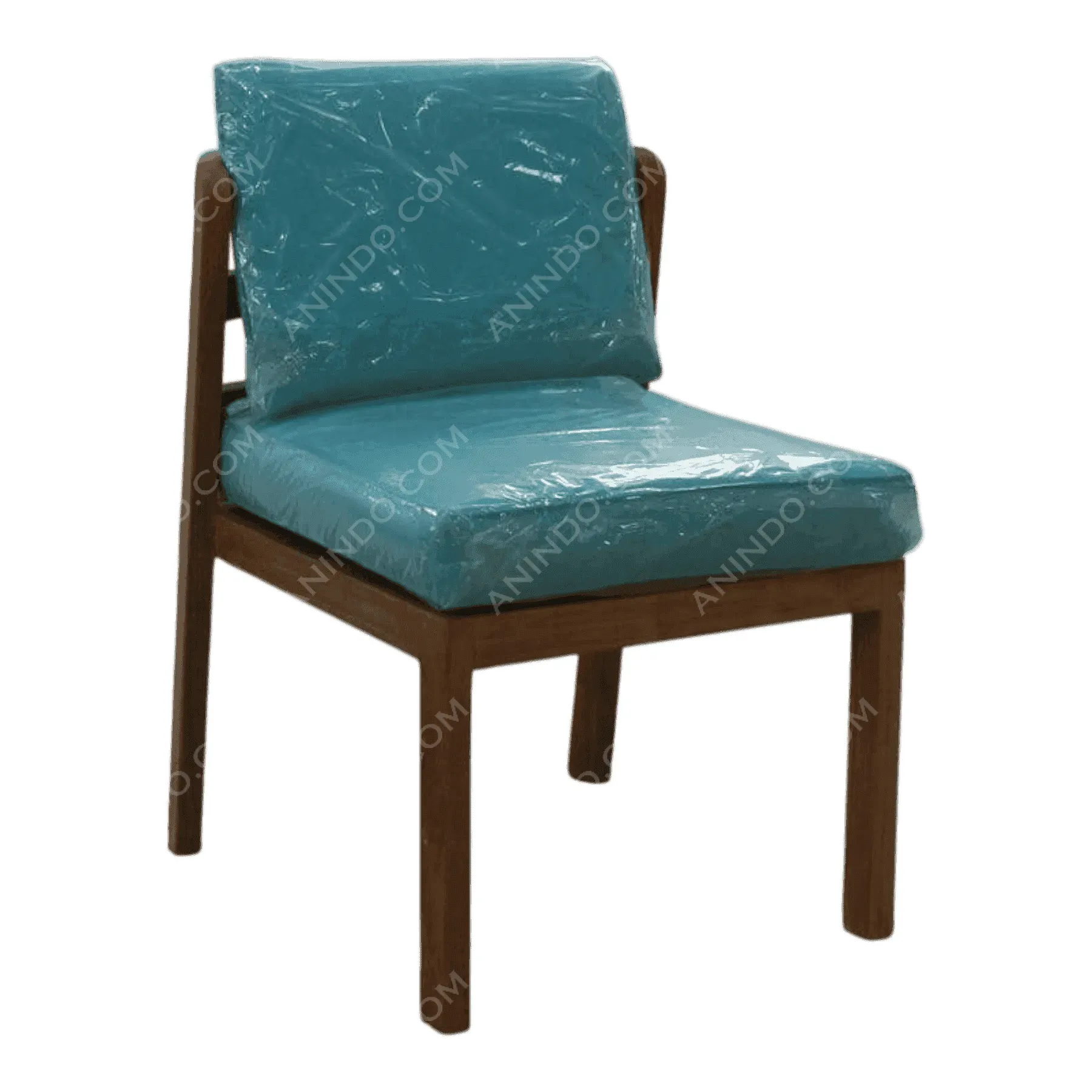 Wooden chair with turquoise cushion