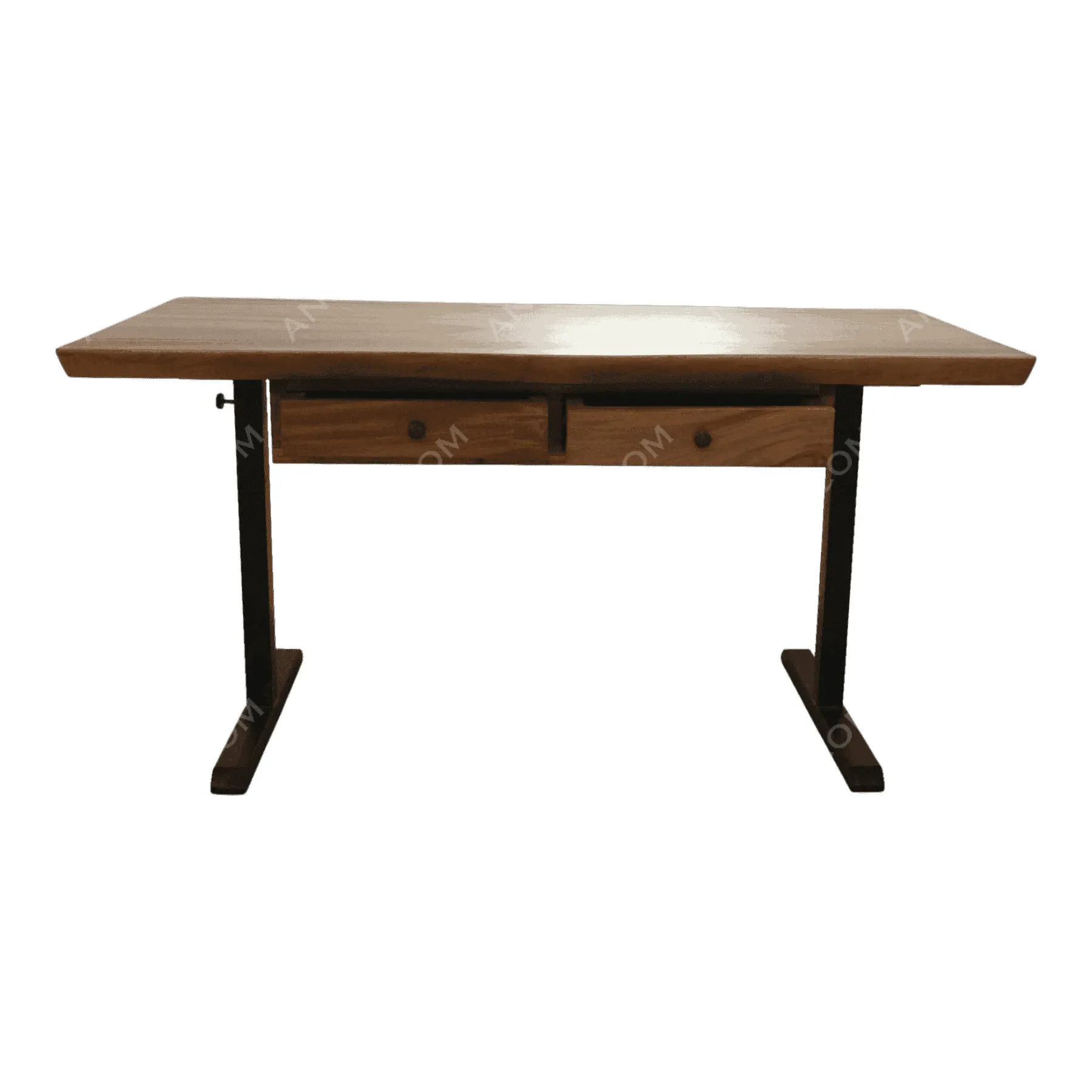 Wooden desk with two drawers and metal legs