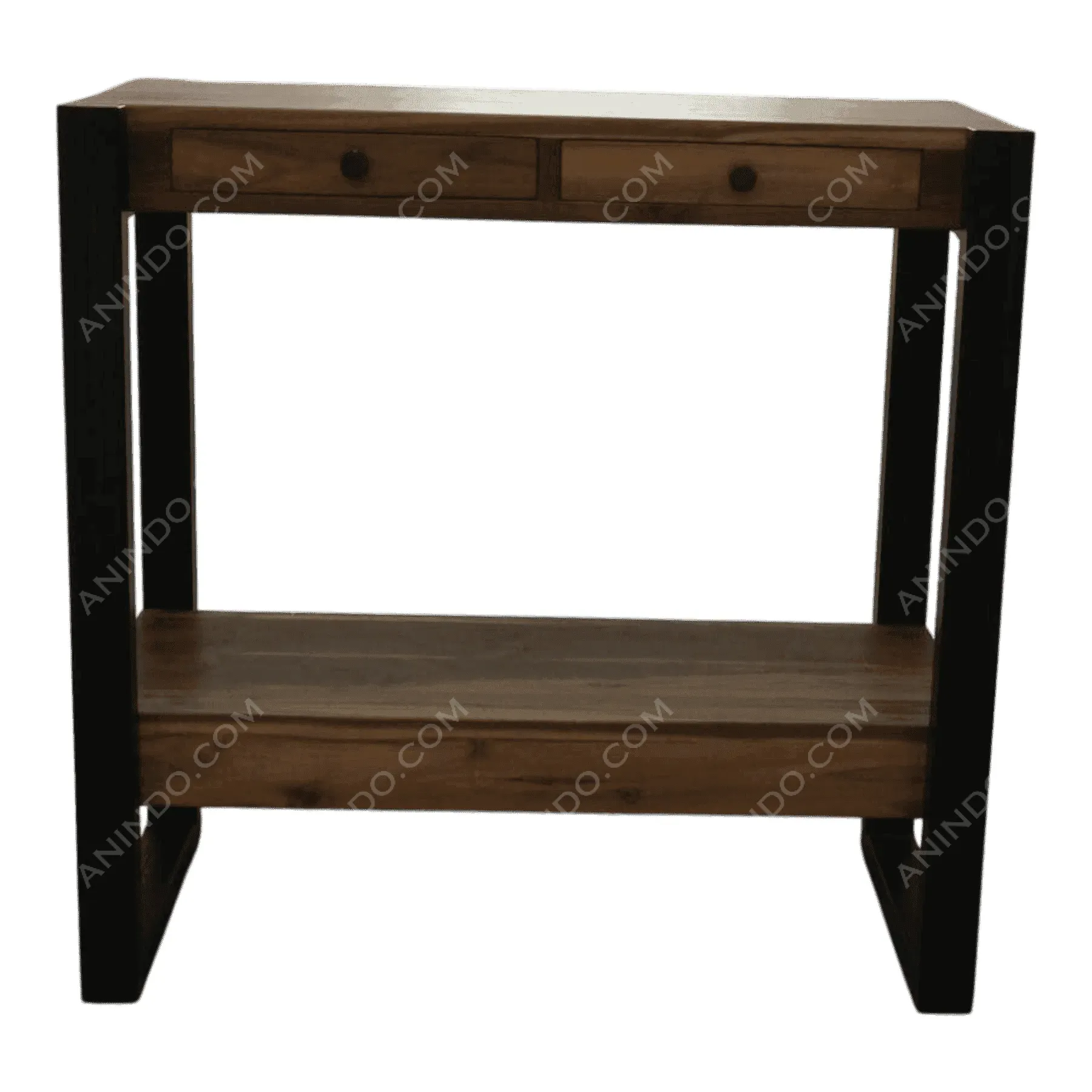 Wood and metal console table with drawers