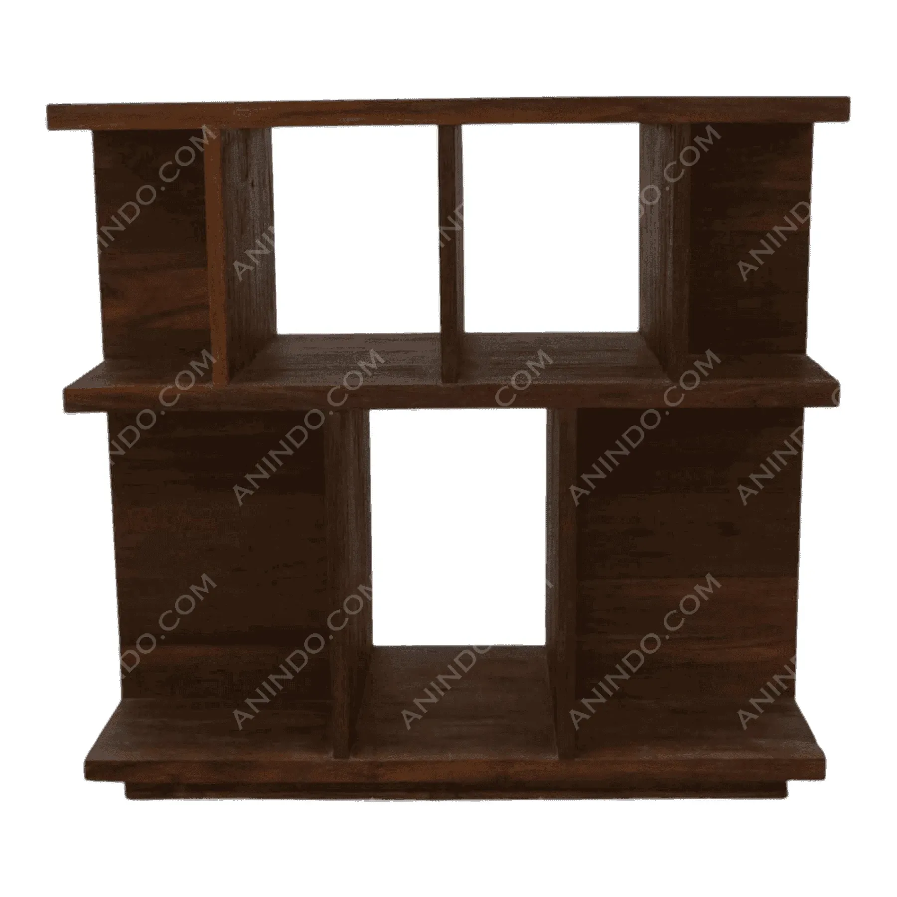 Modern wooden bookshelf with open compartments