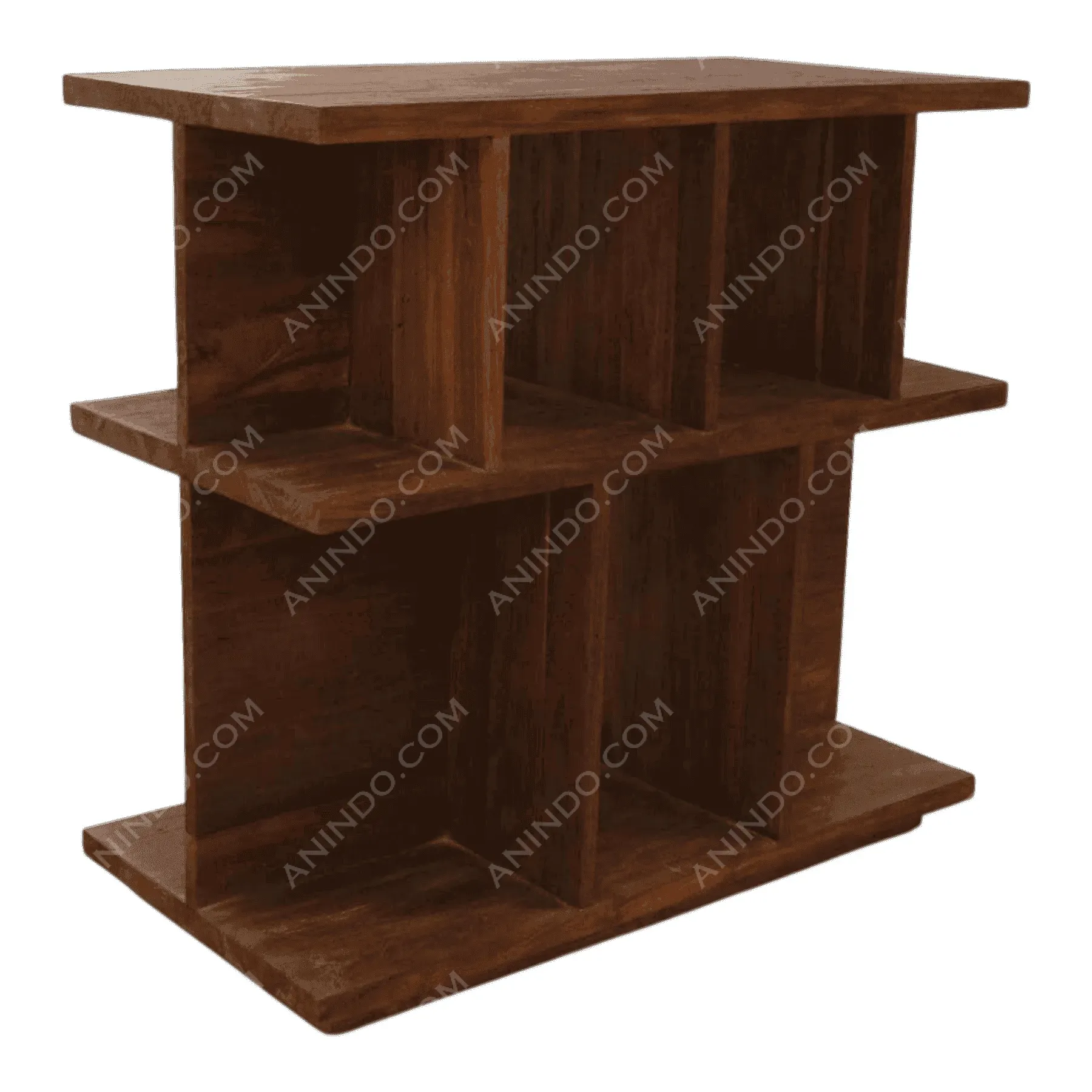 Modern wooden shelf with multiple compartments