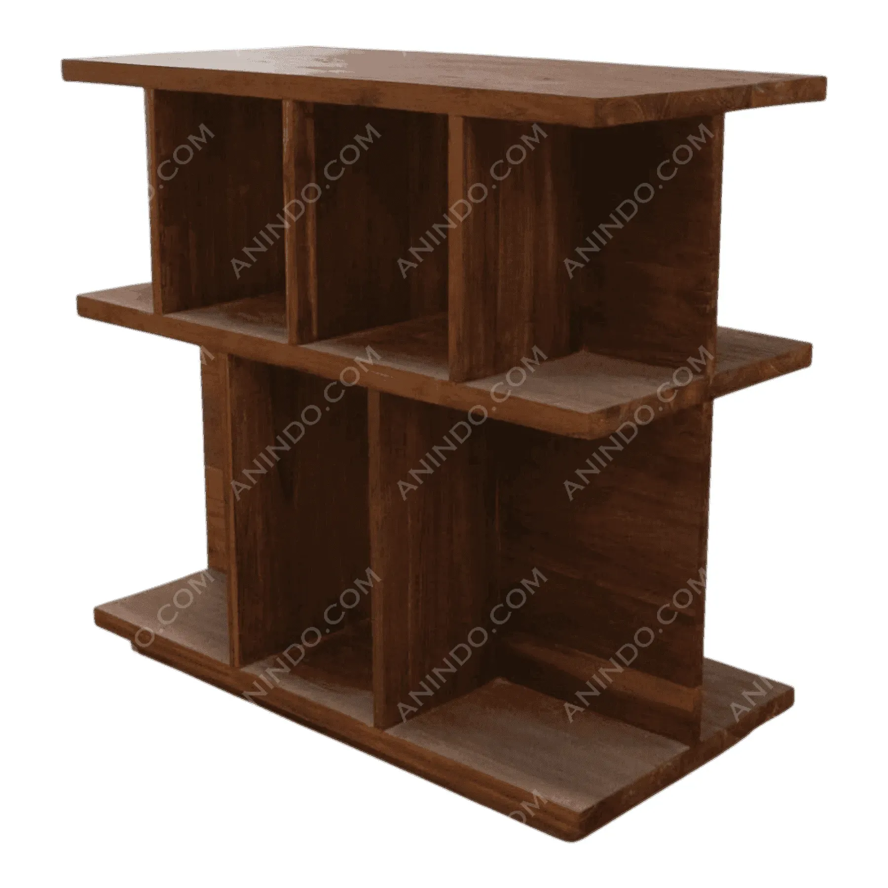 Modern wooden bookshelf with multiple compartments