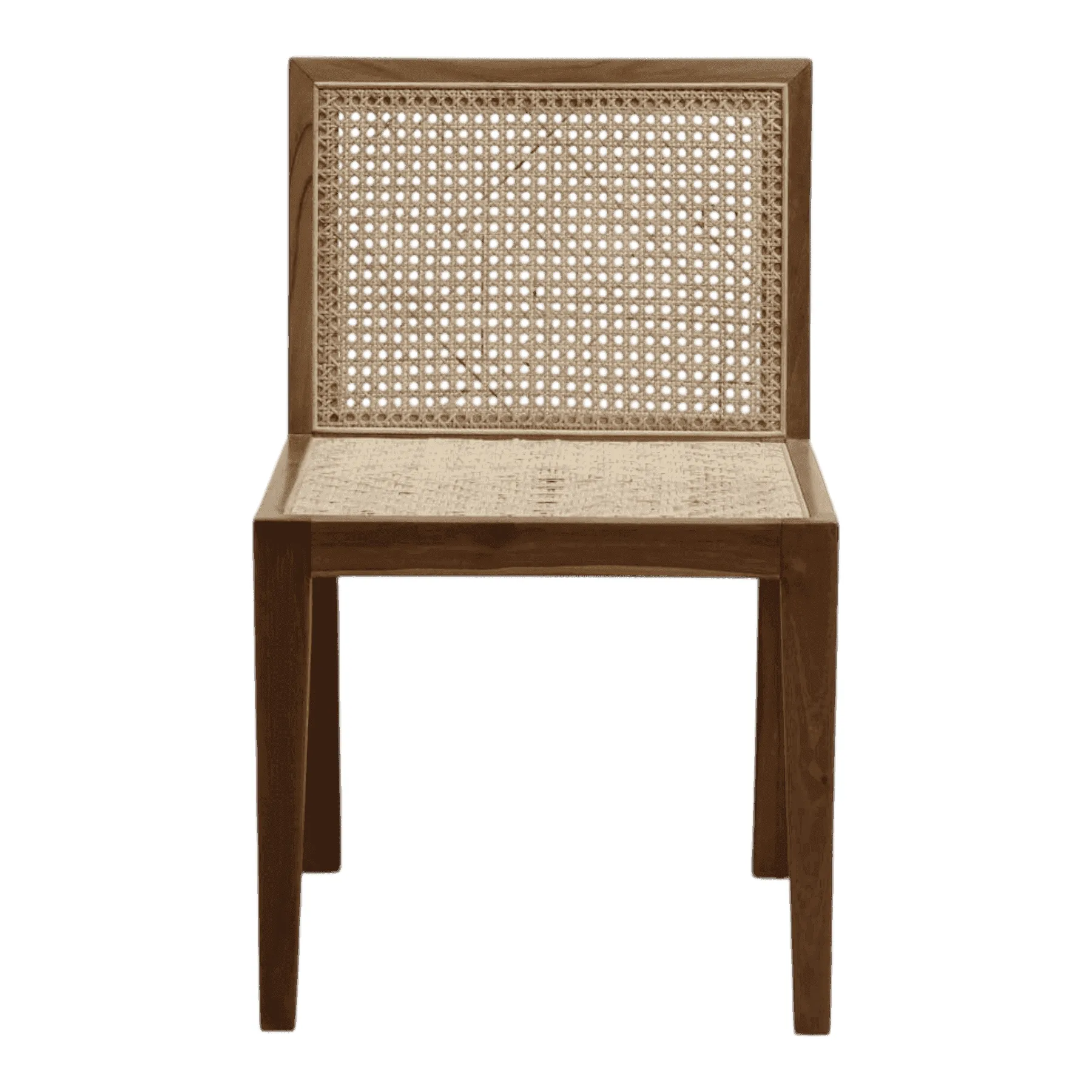 Wooden chair with woven cane seat and back