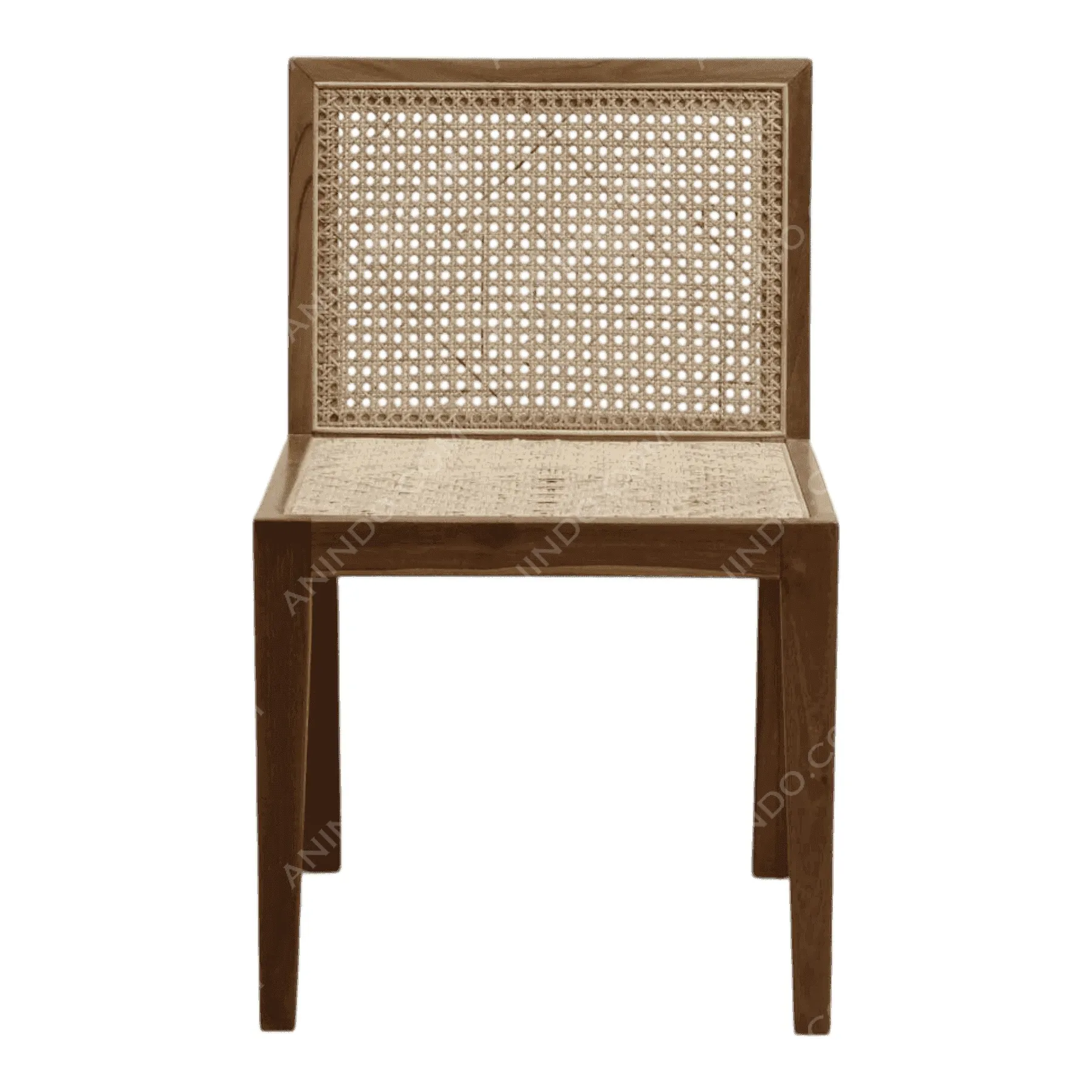 Wooden chair with woven cane seat and back