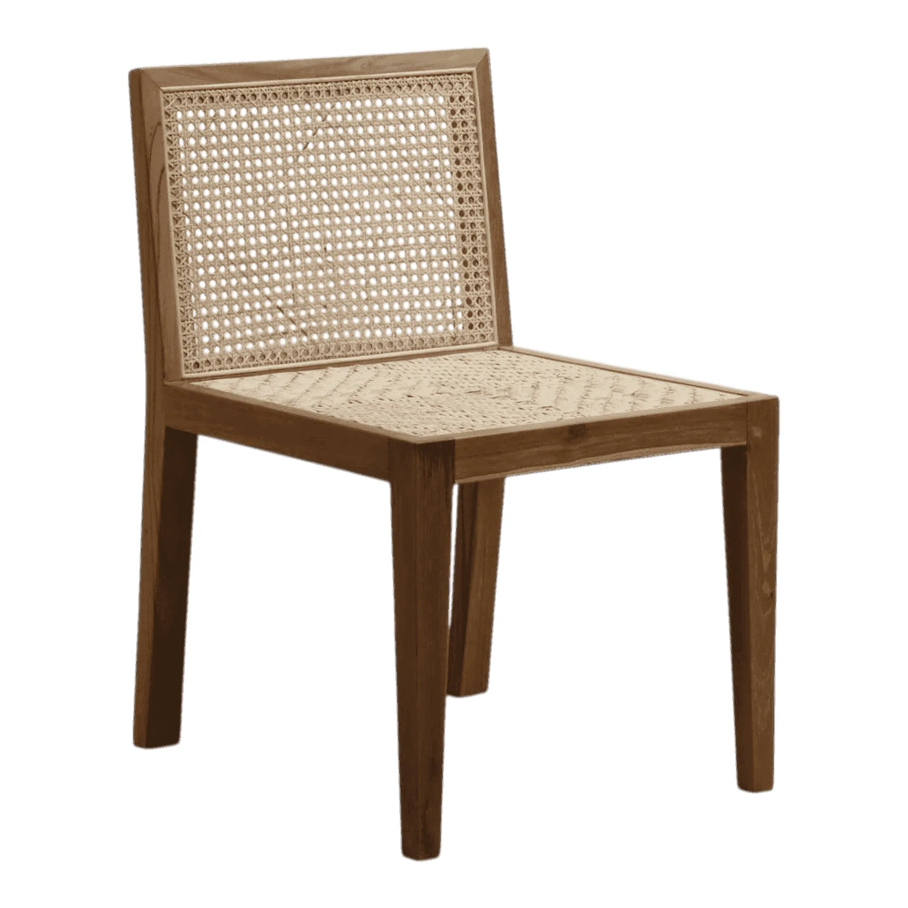 Wooden chair with woven cane seat
