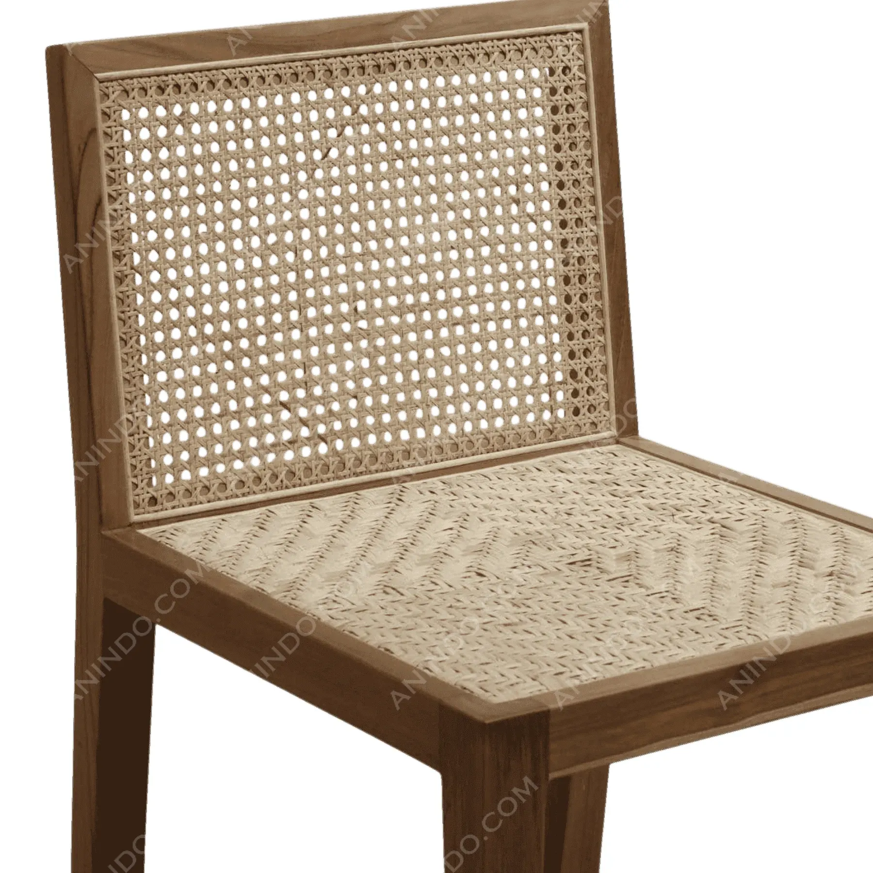 Wooden chair with woven cane seat and back