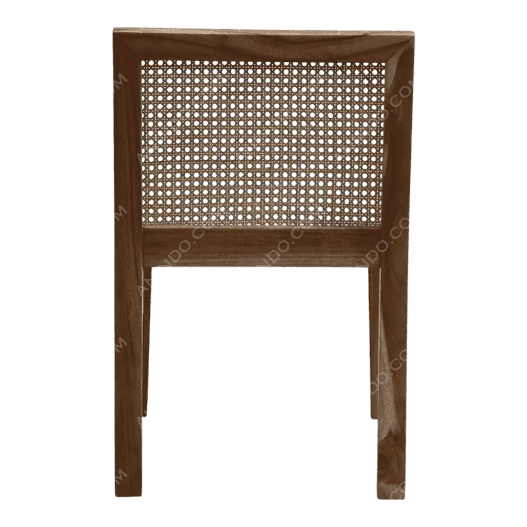 Wooden chair with woven cane backrest