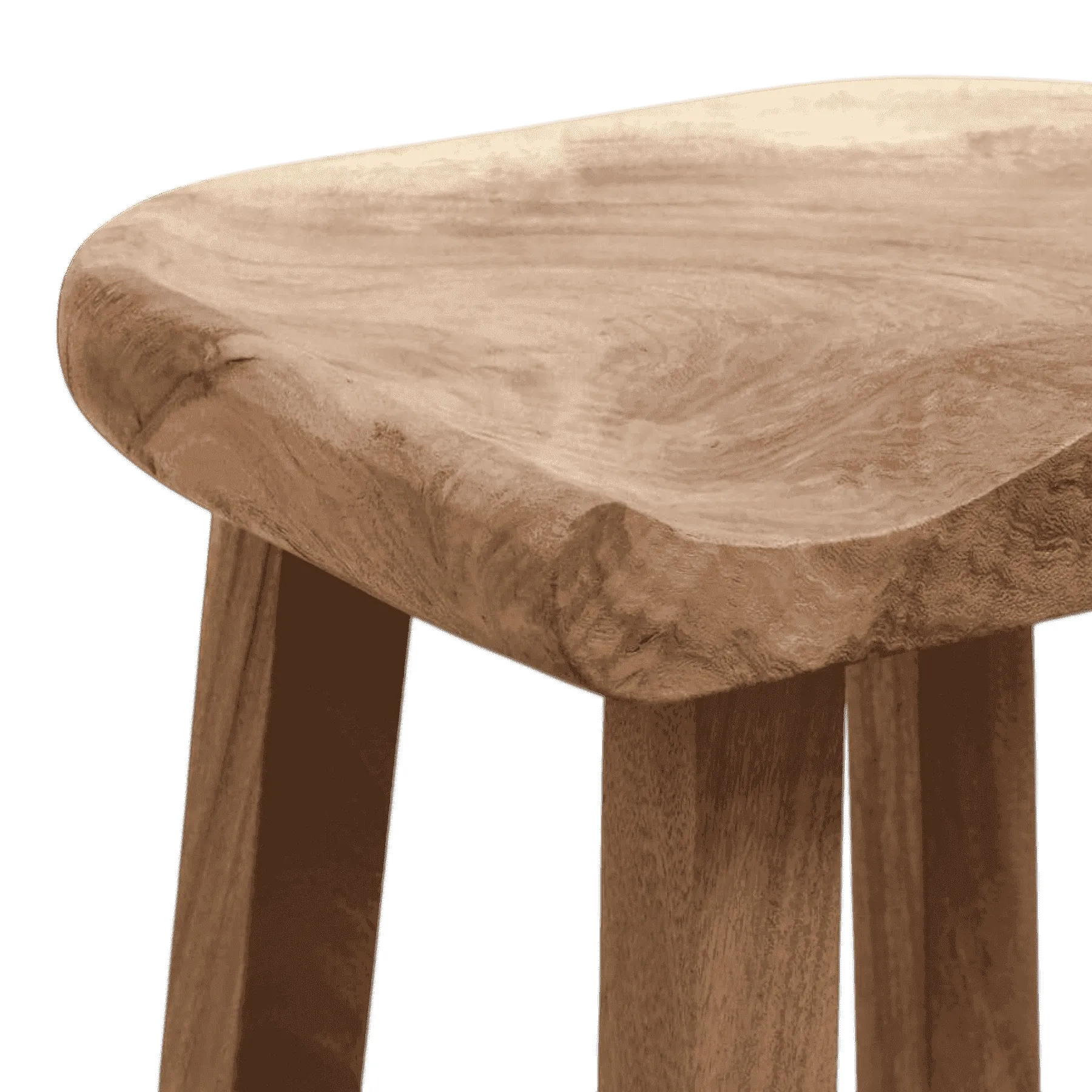 Close-up of wooden stool seat and legs
