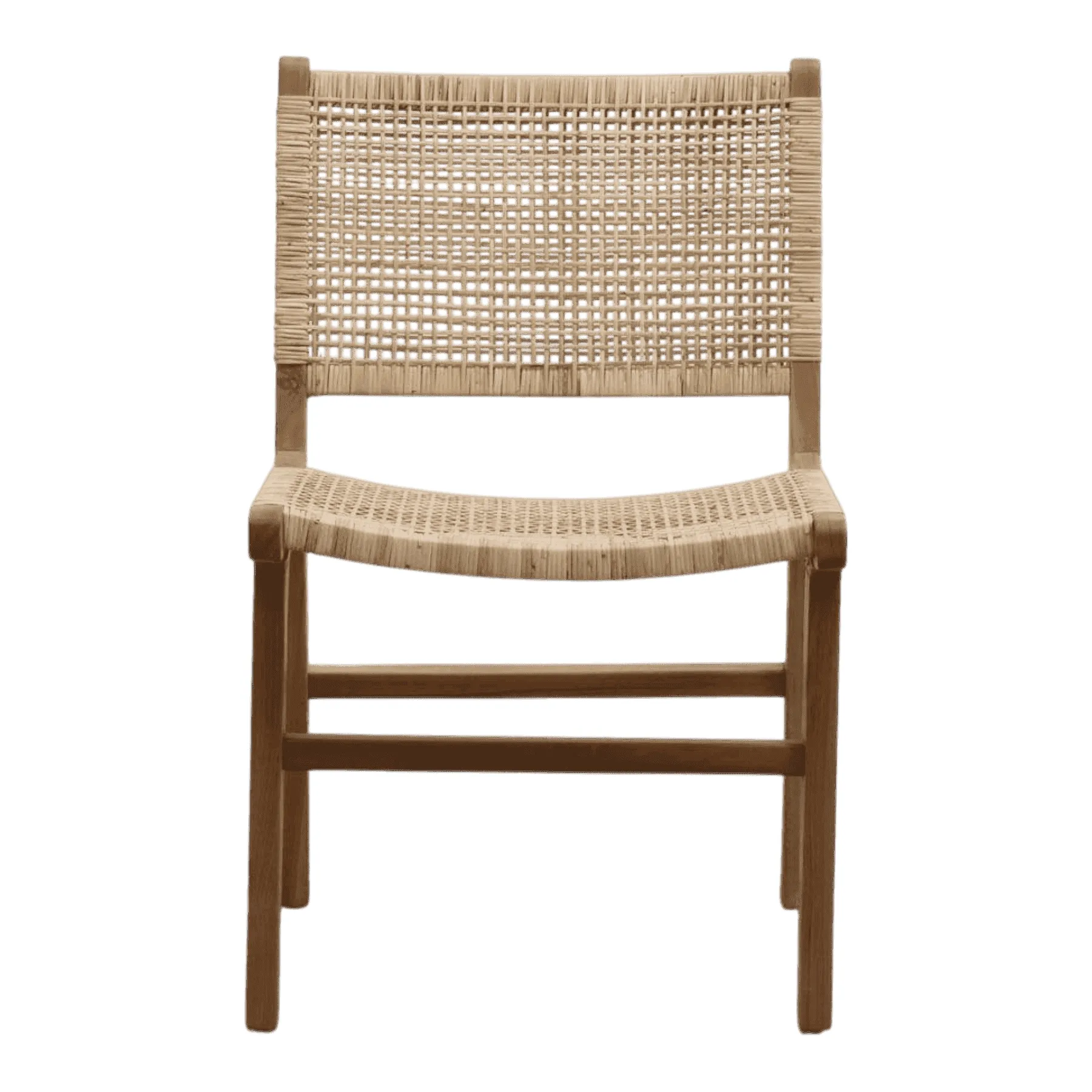 Wooden chair with woven rattan seat and back
