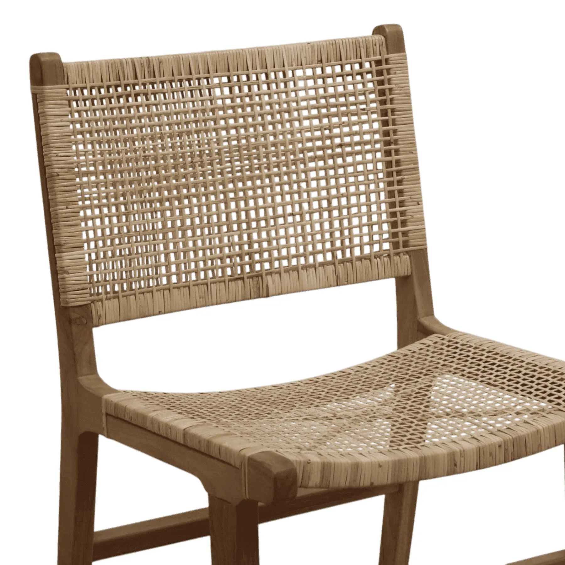 Wooden chair with woven rattan seat