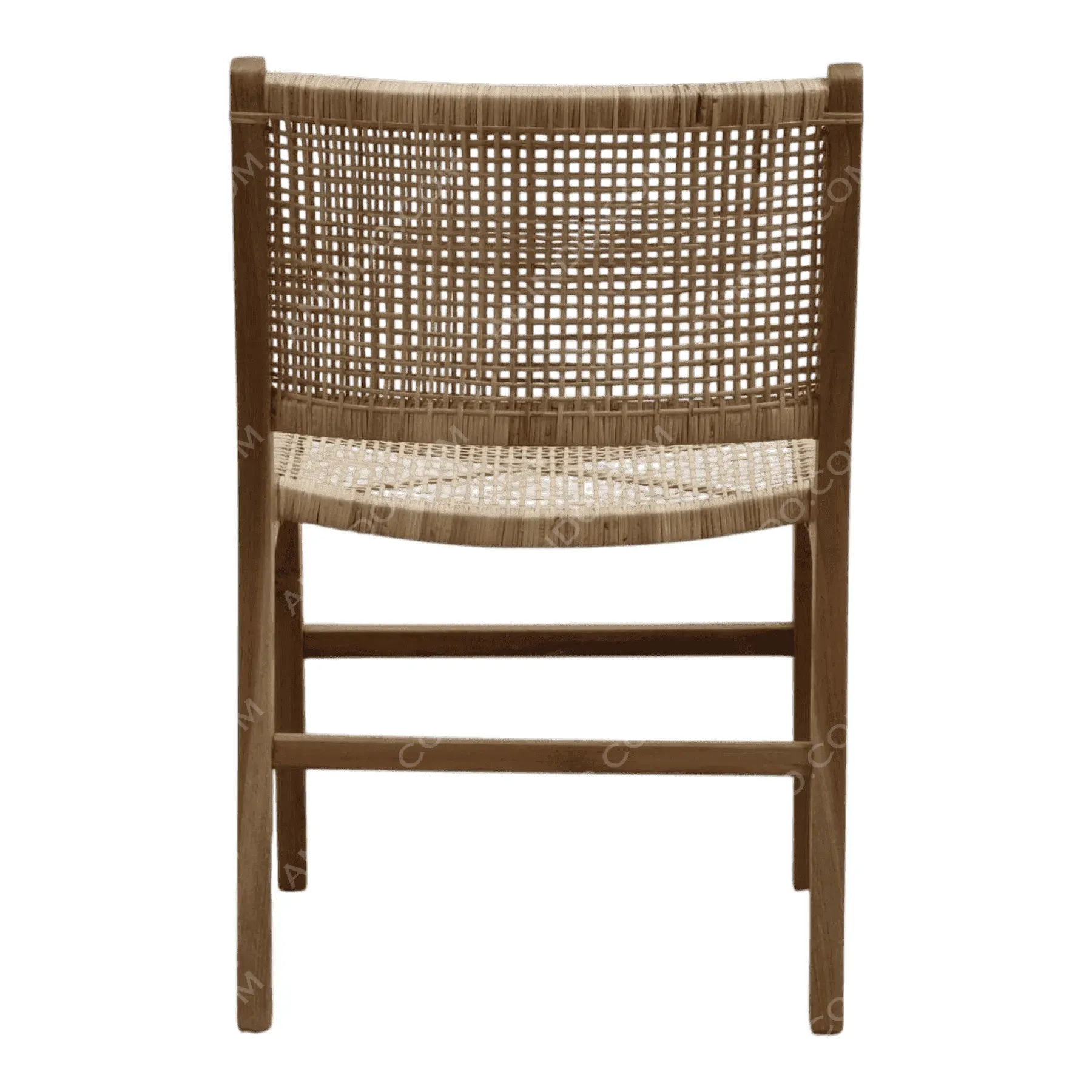 Wooden chair with woven rattan backrest