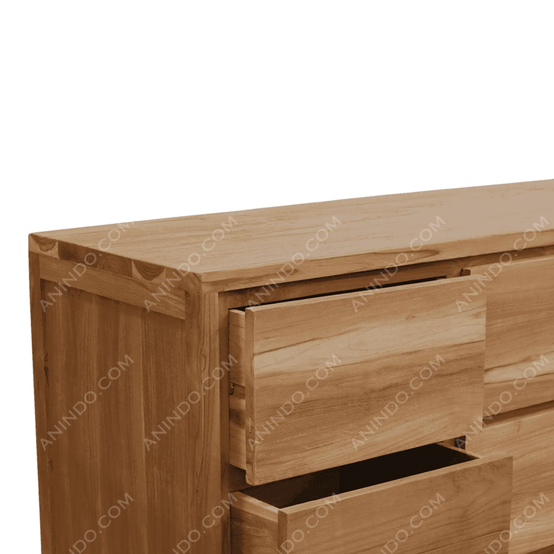 Wooden dresser with partially open drawers