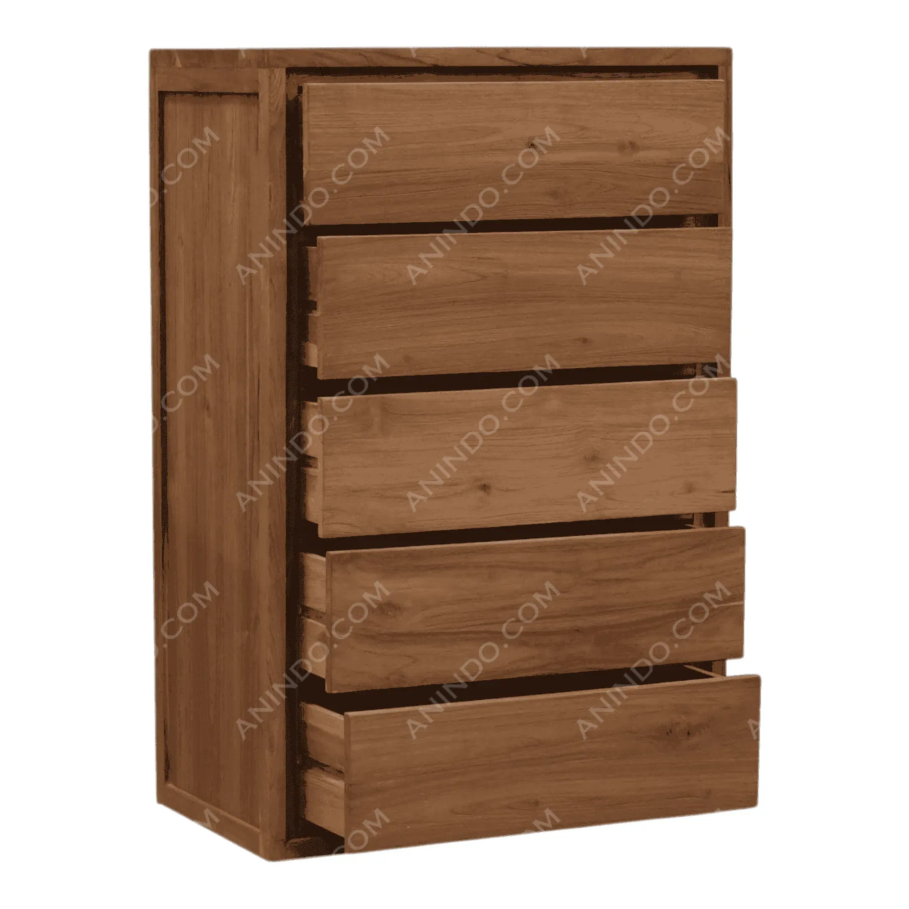 Wooden chest of drawers with open drawers