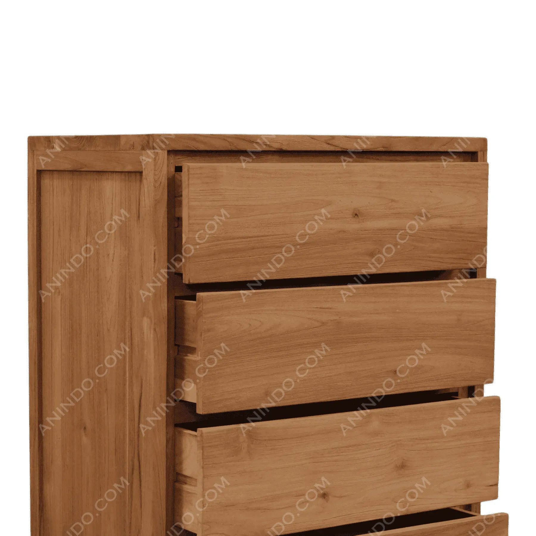 Wooden dresser with open drawers