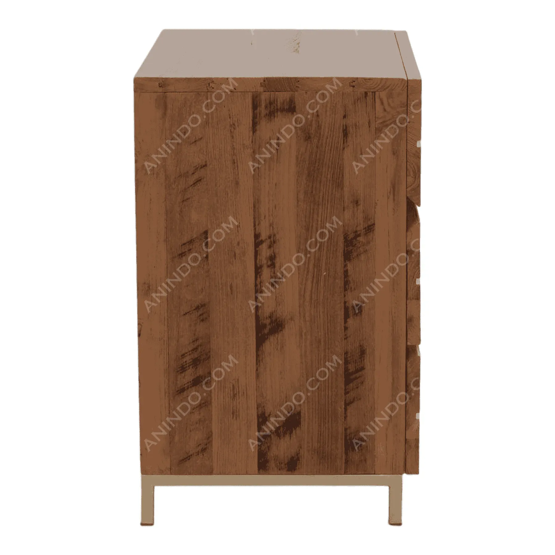 Side view of wooden cabinet with metal legs