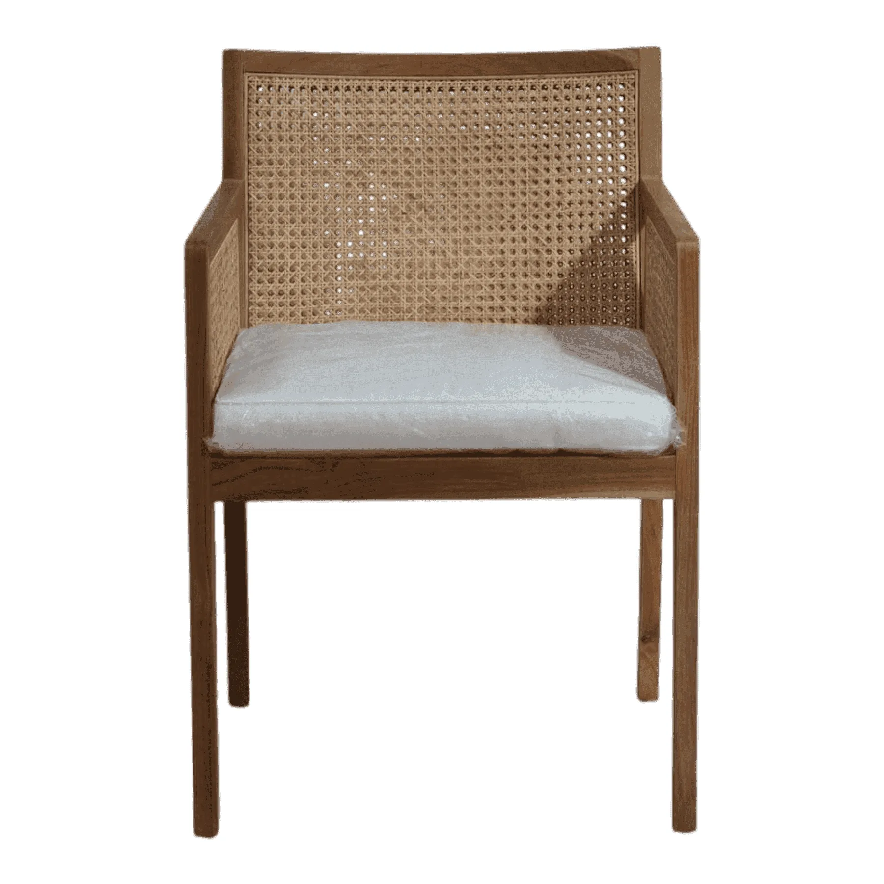 Wooden chair with woven back and cushion