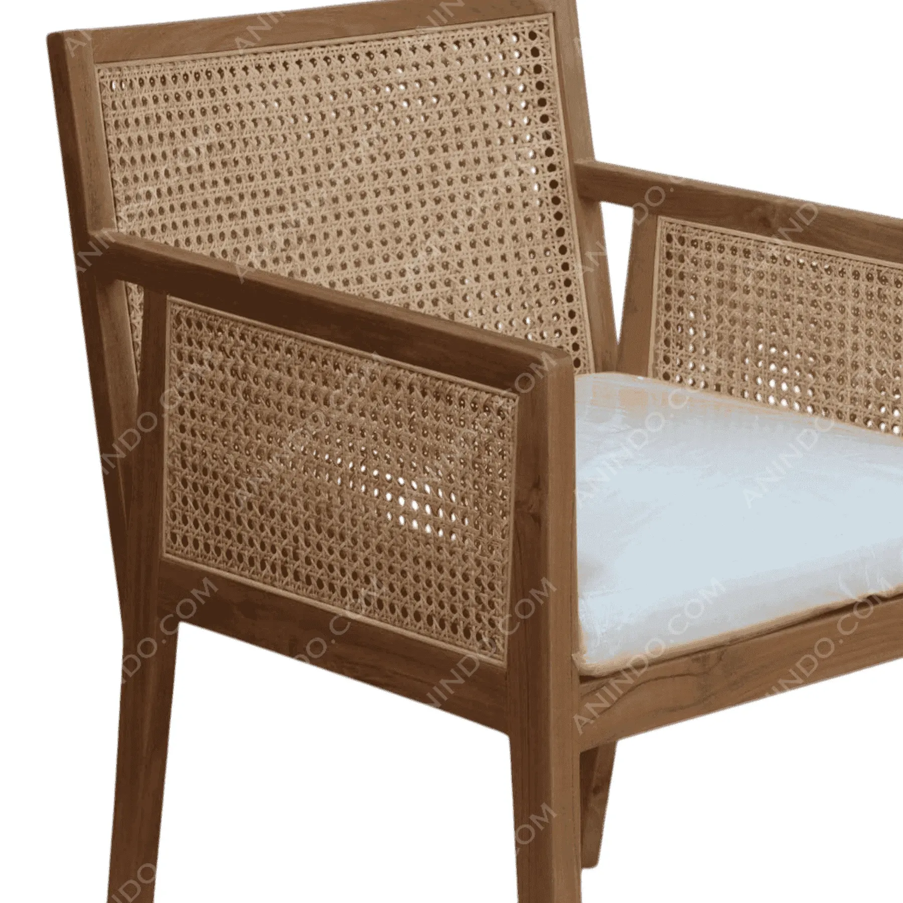 Wooden chair with woven cane backrest