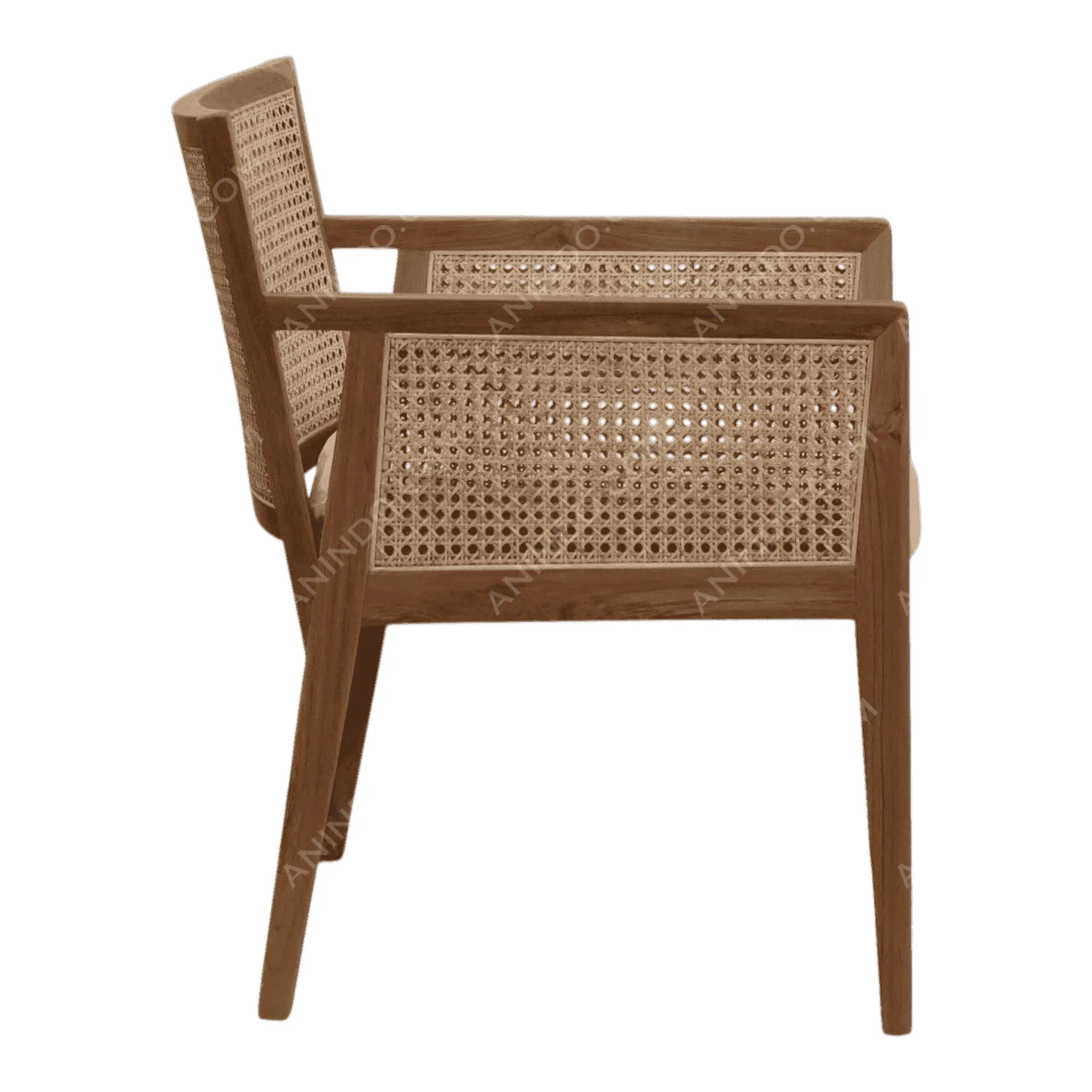 Wooden chair with woven rattan backrest