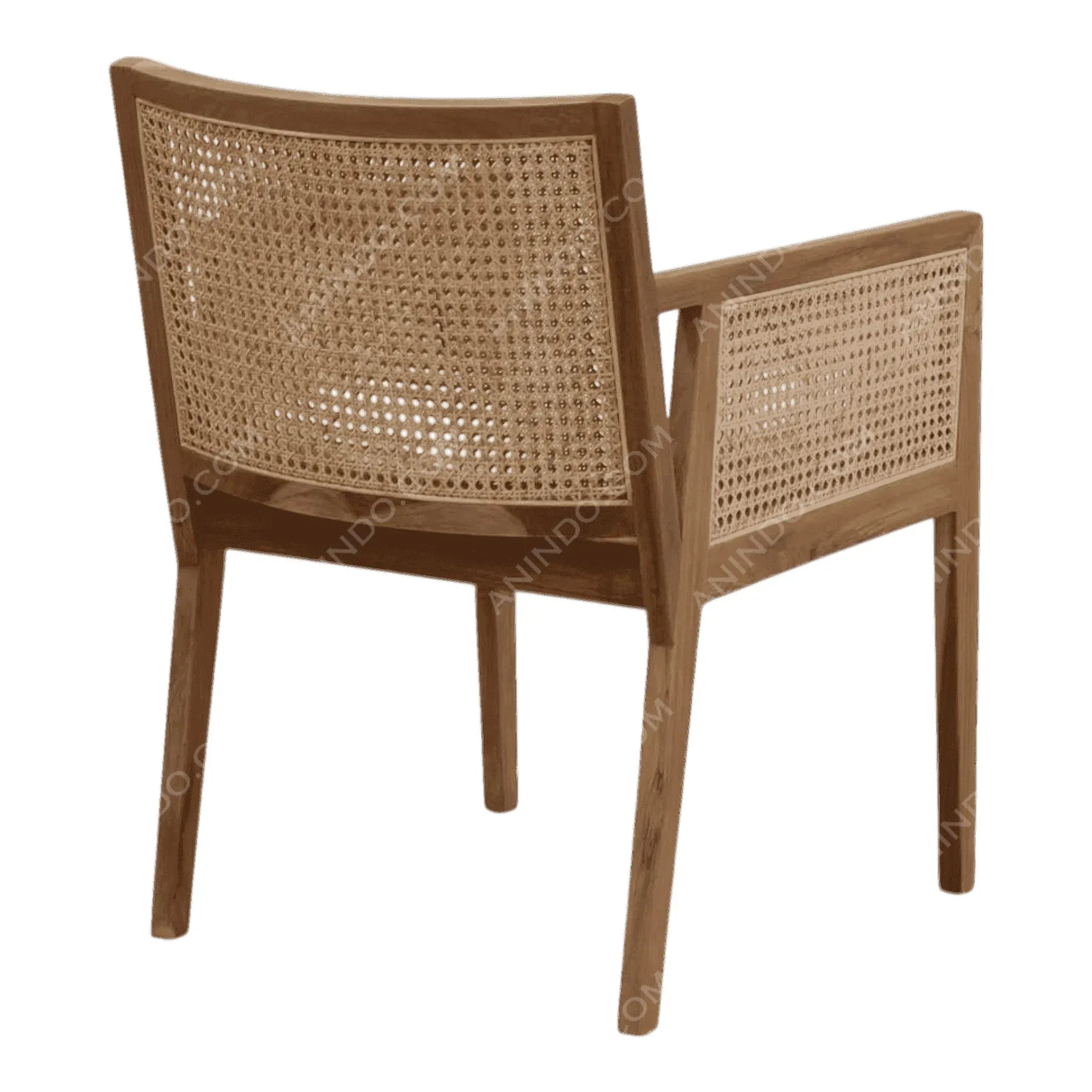 Wooden chair with woven cane backrest