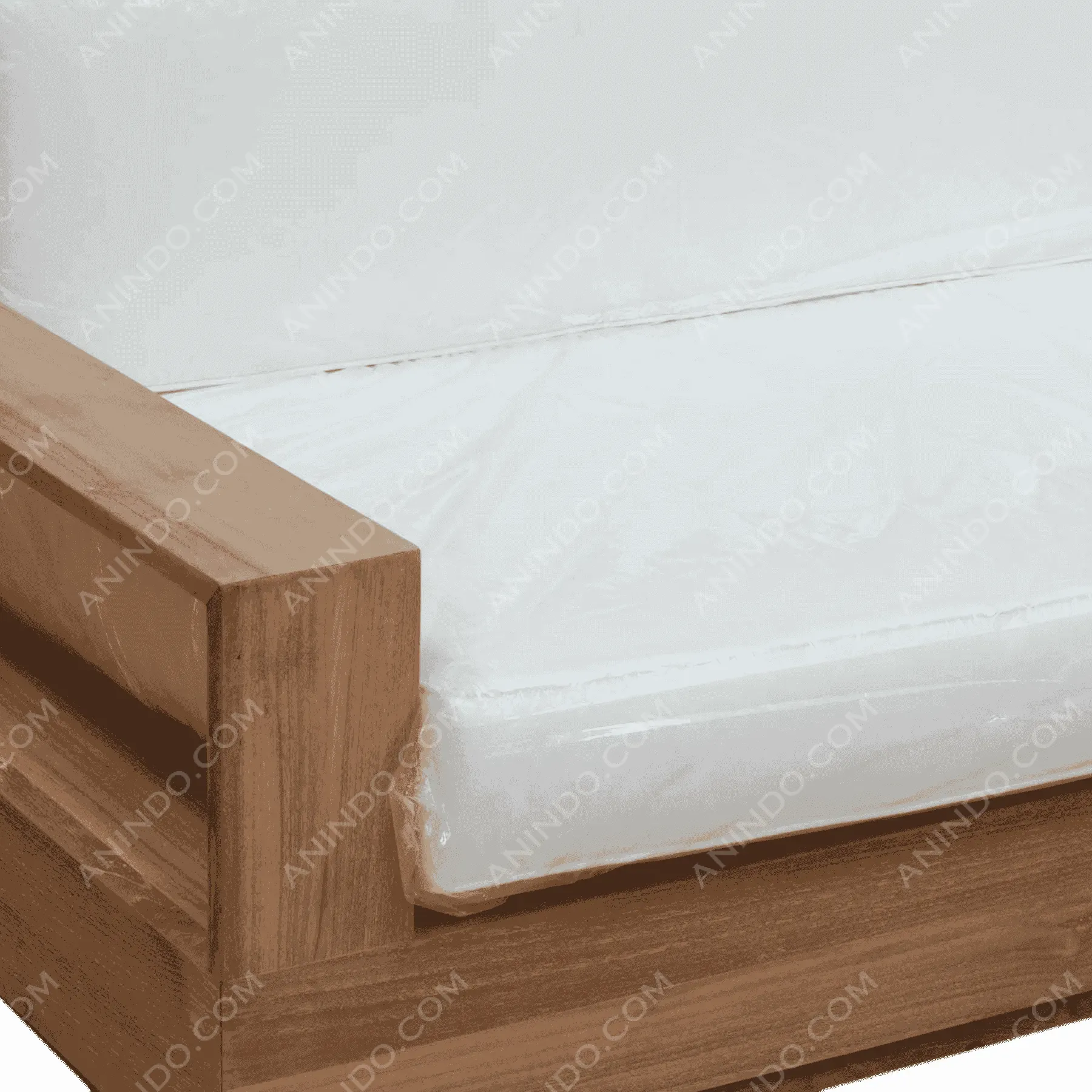 Wooden sofa with white cushions