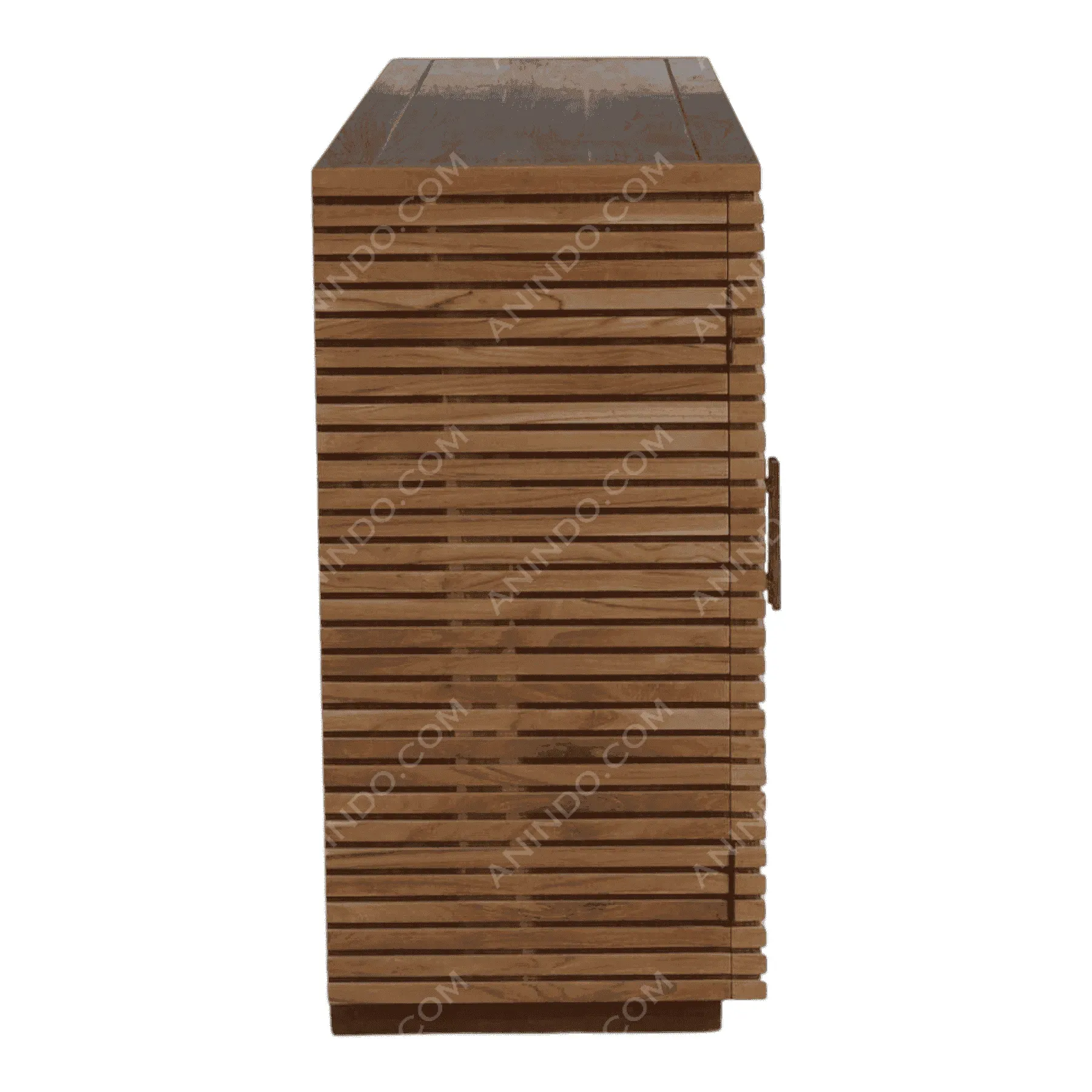 Side view of wooden slatted cabinet