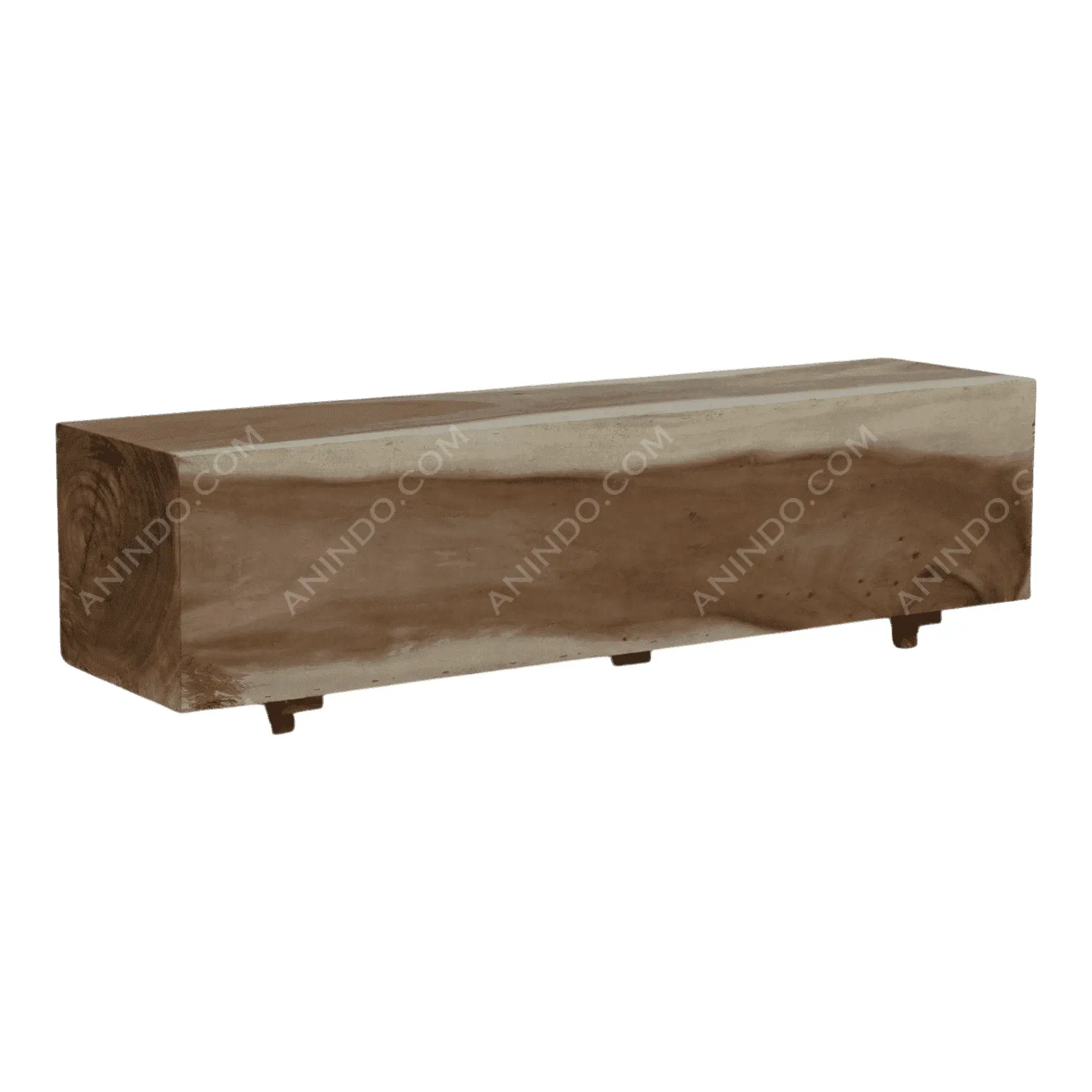Rectangular solid wood bench with natural finish